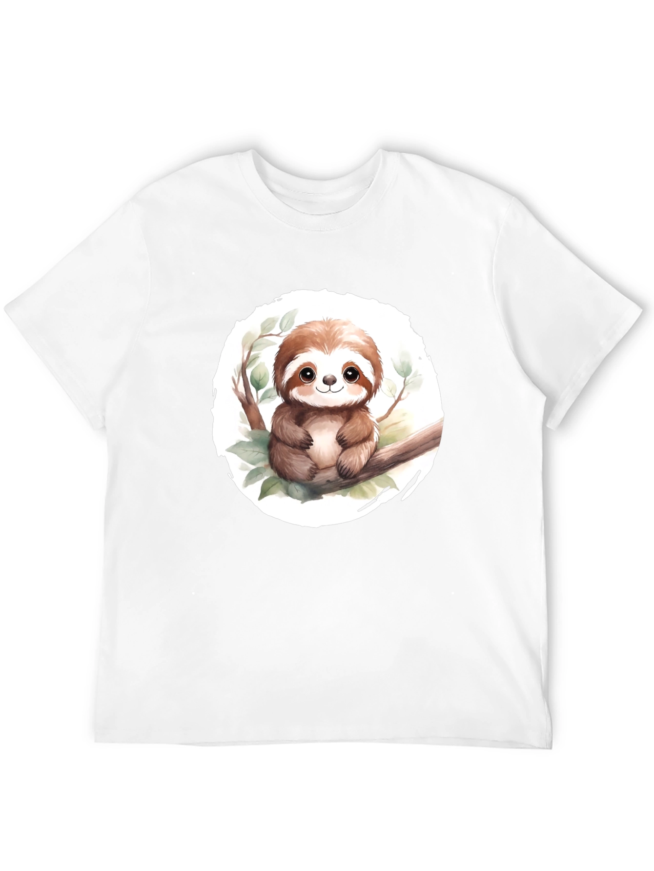Cute Sloth on Branch Mens Black T-Shirt