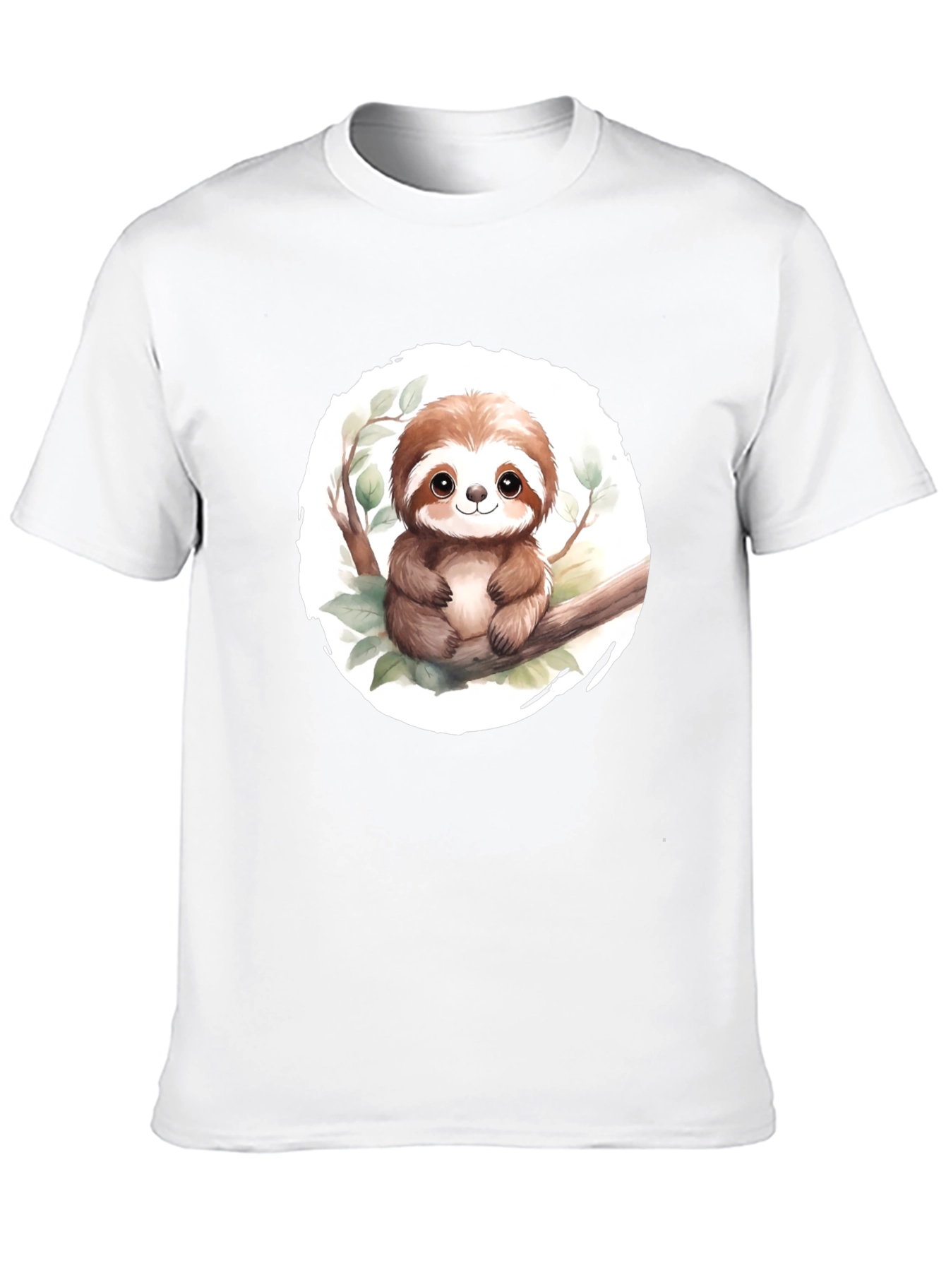 Cute Sloth on Branch Mens Black T-Shirt