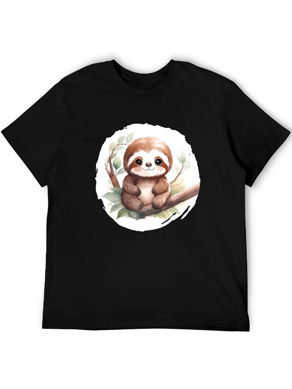 Cute Sloth on Branch Mens Black T-Shirt