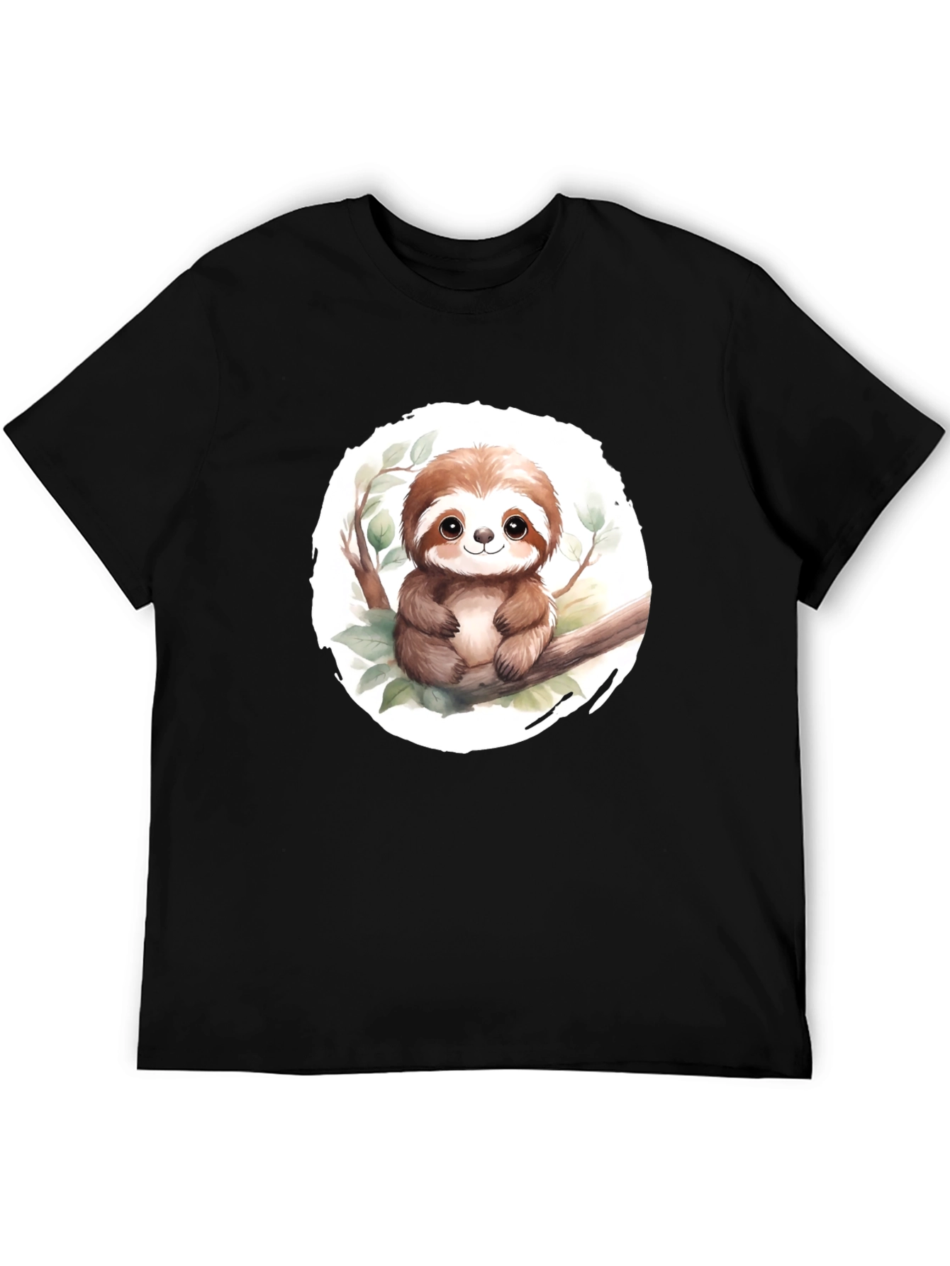 Cute Sloth on Branch Mens Black T-Shirt