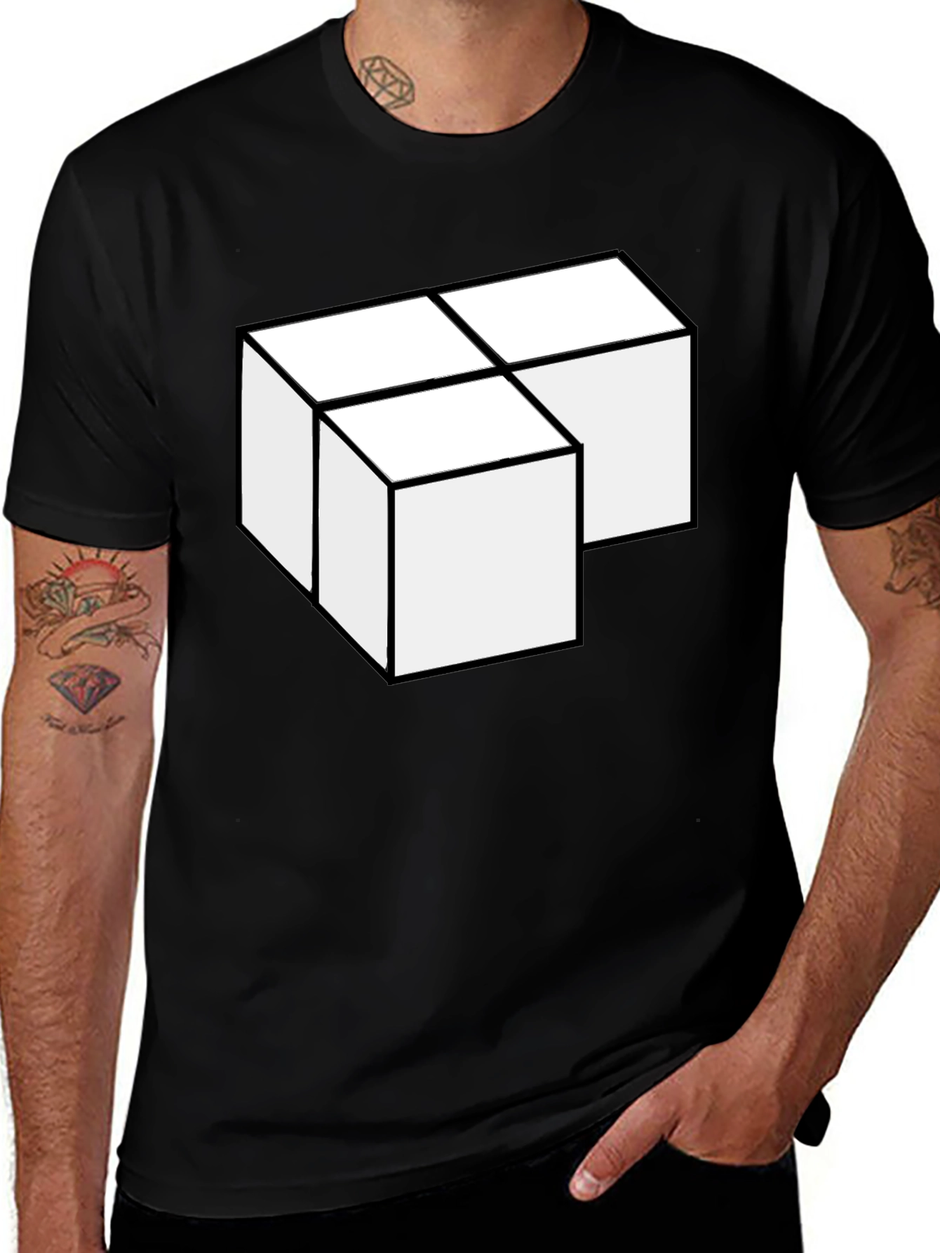 Geometric Cube Graphic Tee - Modern Minimalist Design