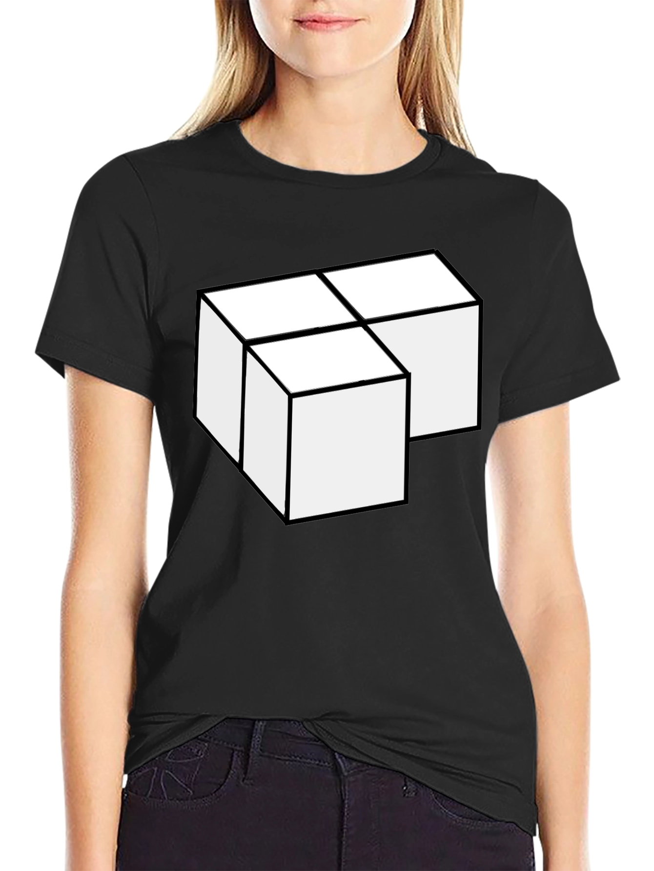 Geometric Cube Graphic Tee - Modern Minimalist Design