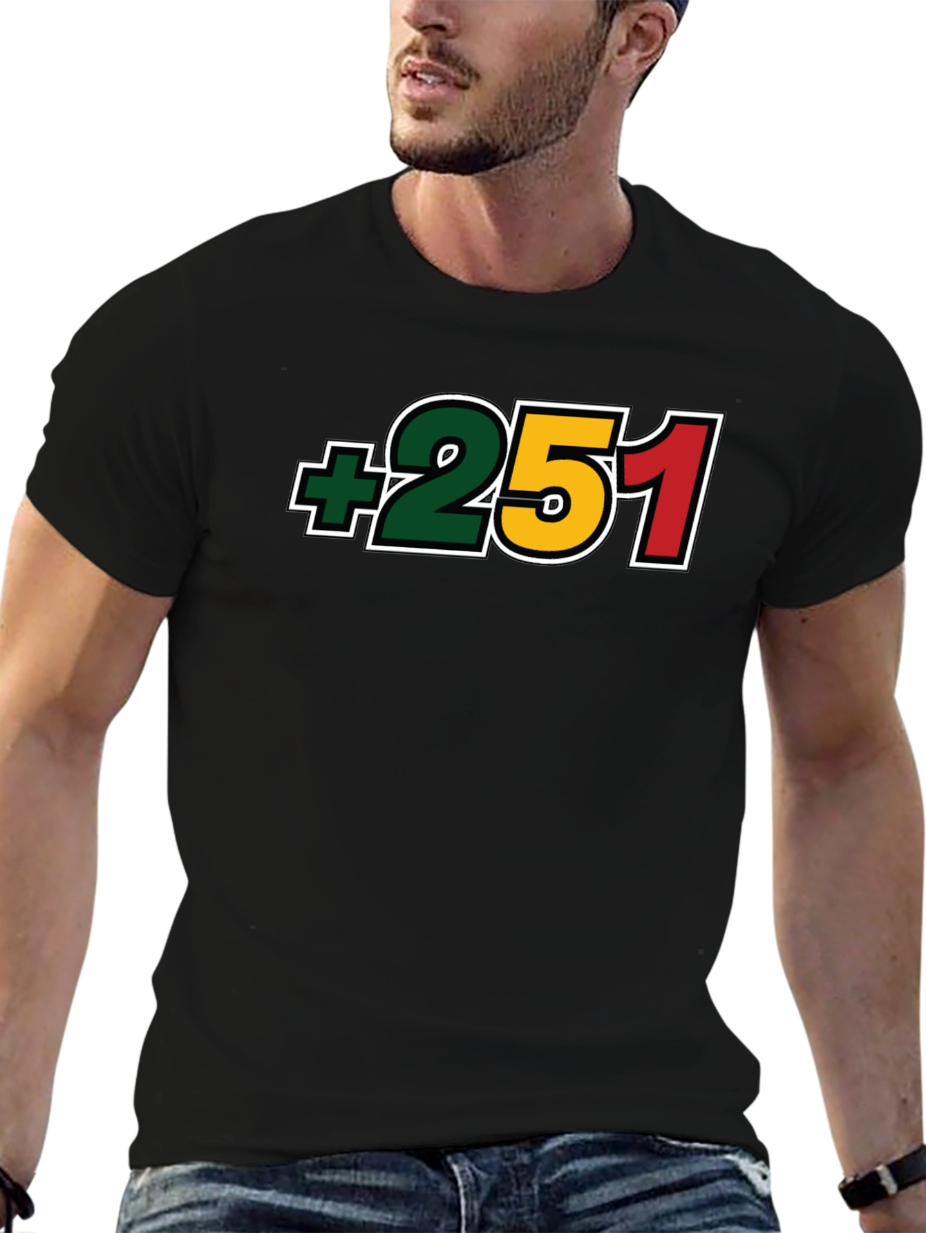 +251 Ethiopia Country Code Black T-Shirt