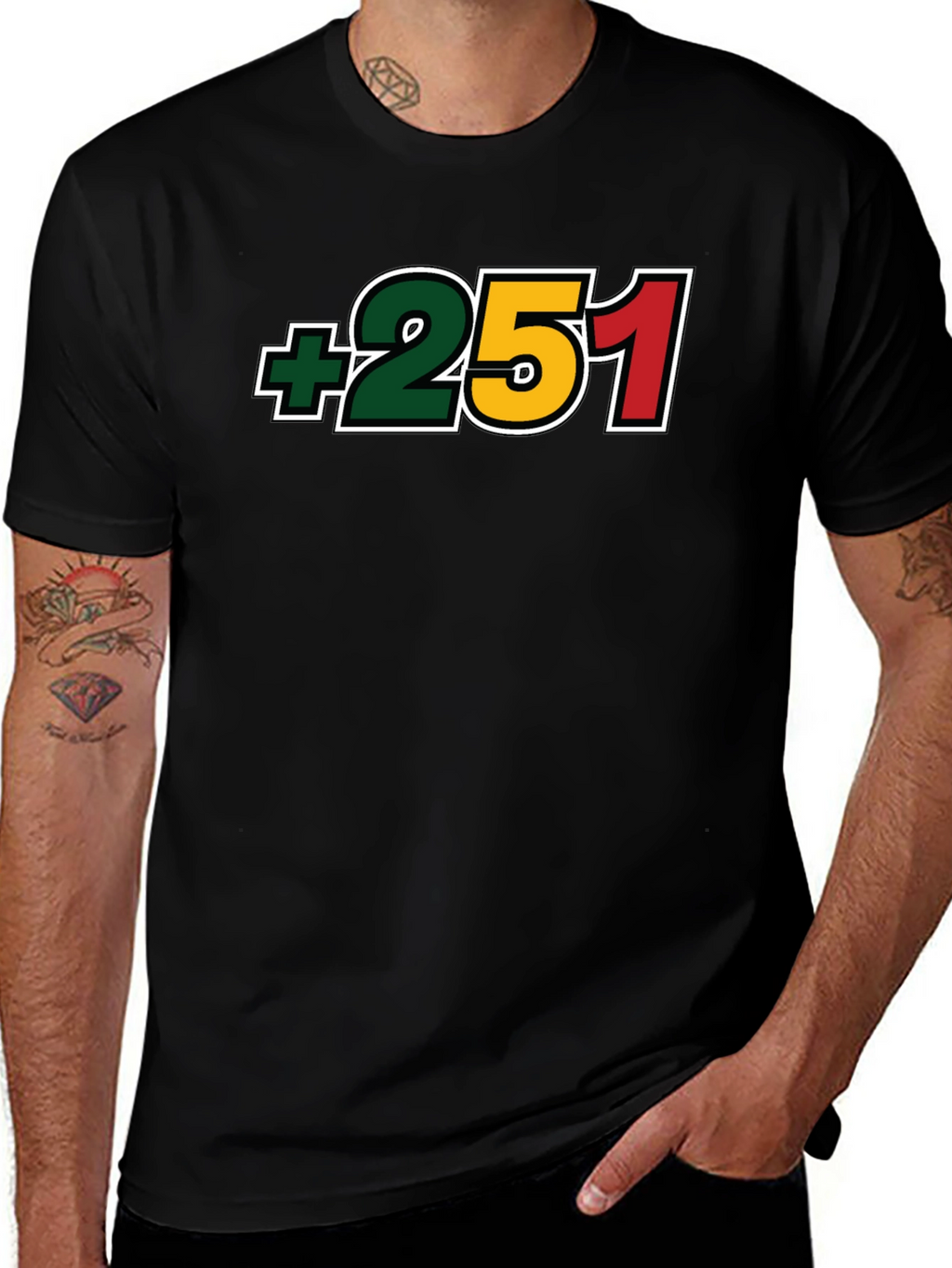 +251 Ethiopia Country Code Black T-Shirt