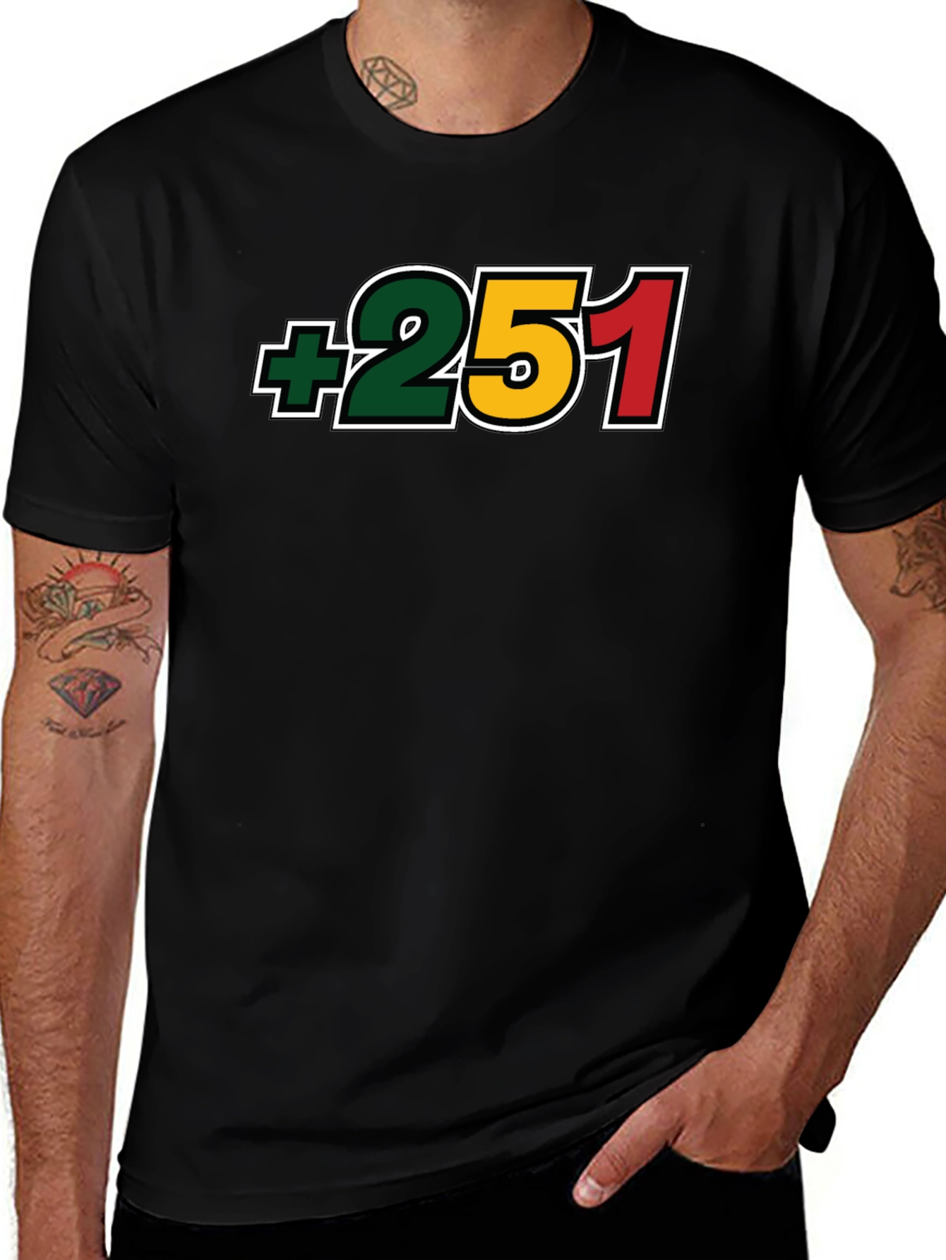 +251 Ethiopia Country Code Black T-Shirt