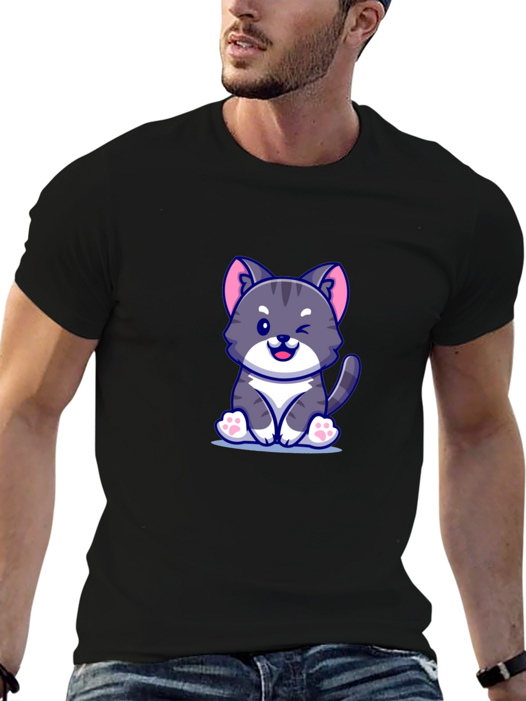 Cute Cartoon Cat Graphic T-Shirt