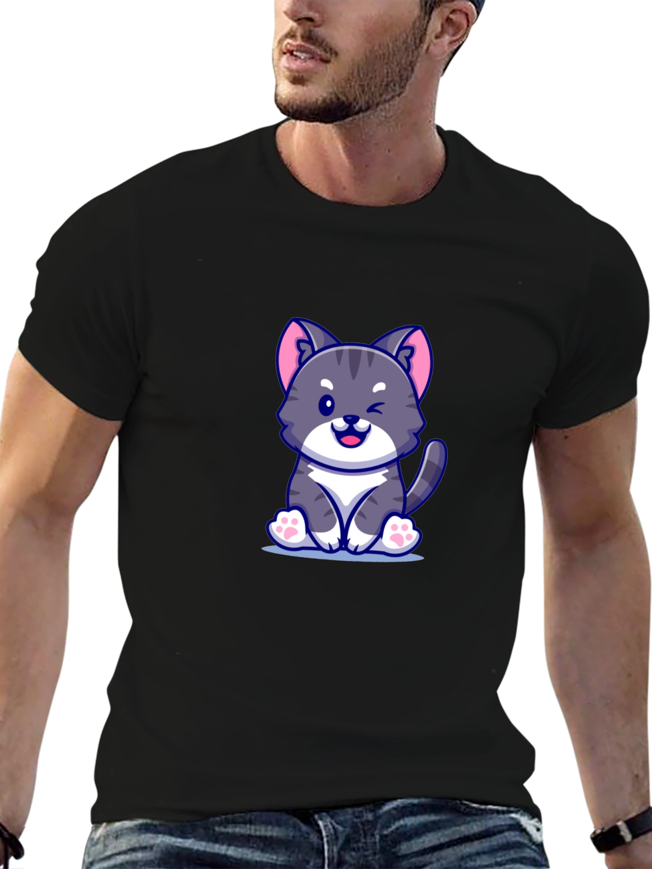 Cute Cartoon Cat Graphic T-Shirt