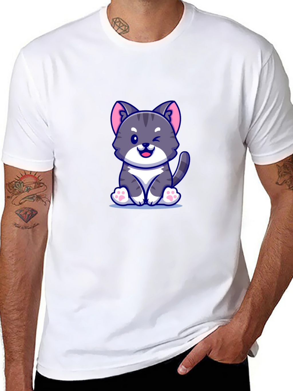 Cute Cartoon Cat Graphic T-Shirt