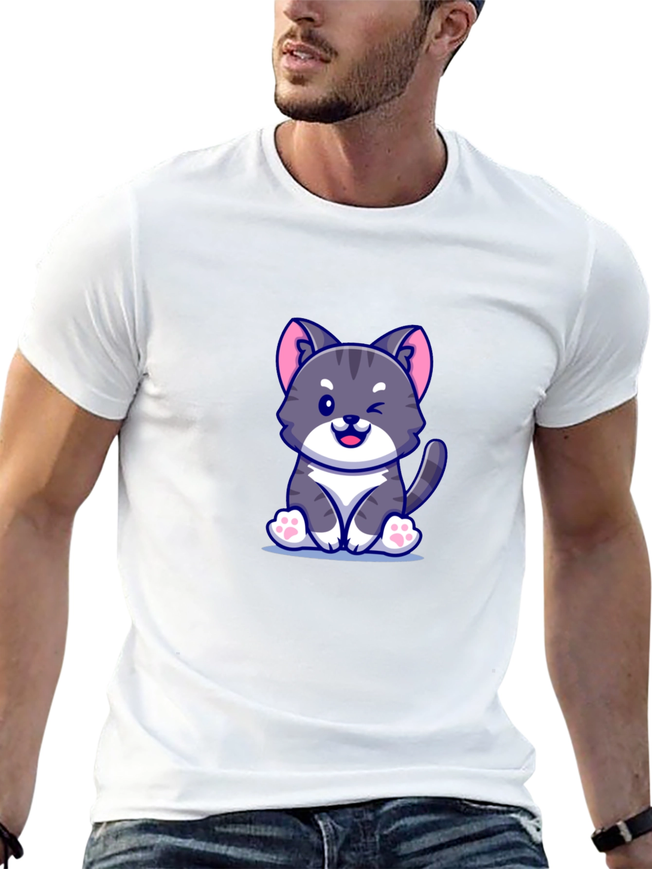 Cute Cartoon Cat Graphic T-Shirt