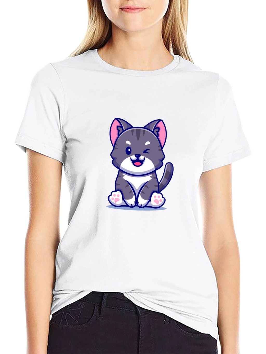 Cute Cartoon Cat Graphic T-Shirt