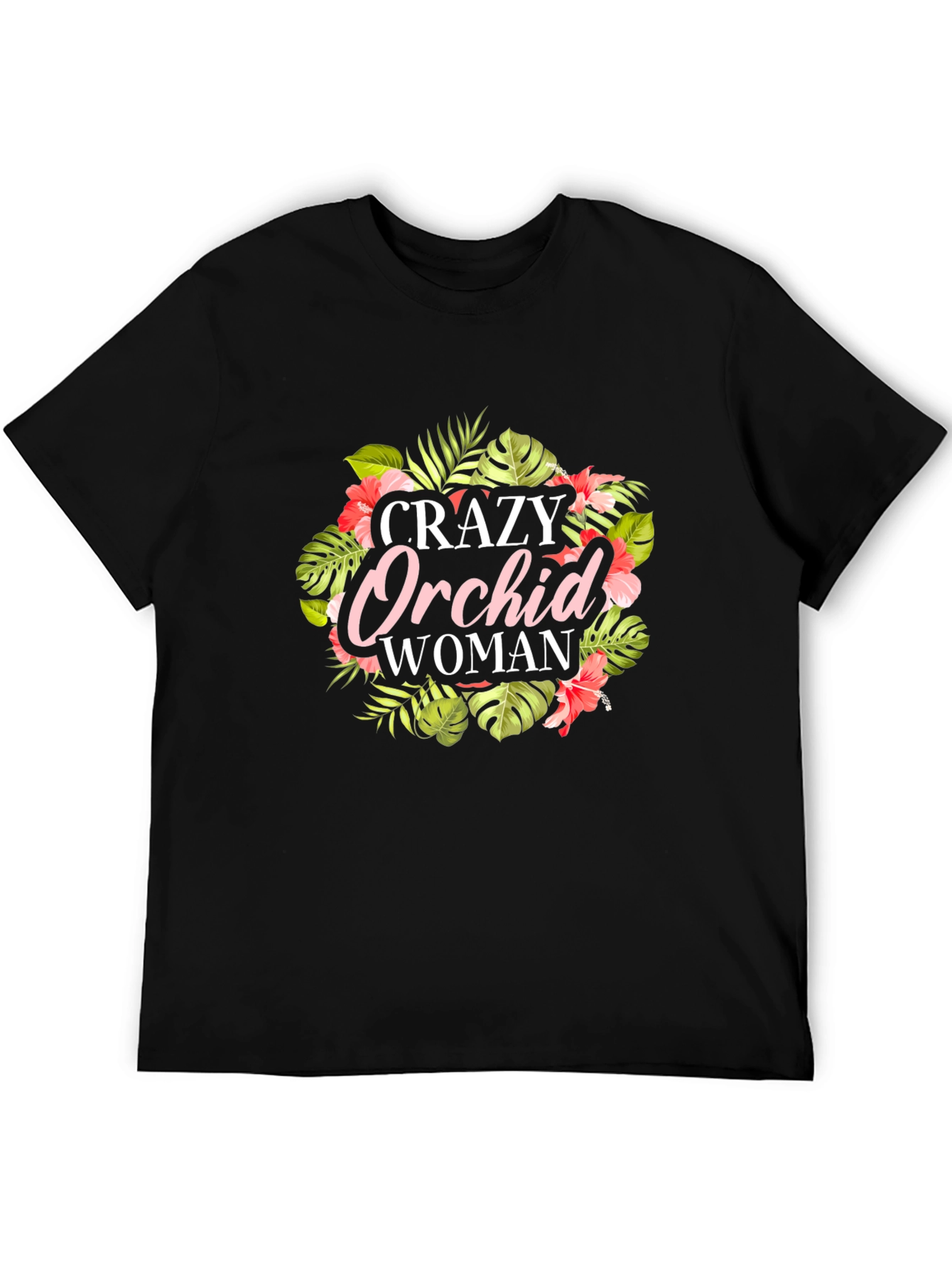 Crazy Orchid Woman Graphic Tee - Black Cotton T-Shirt