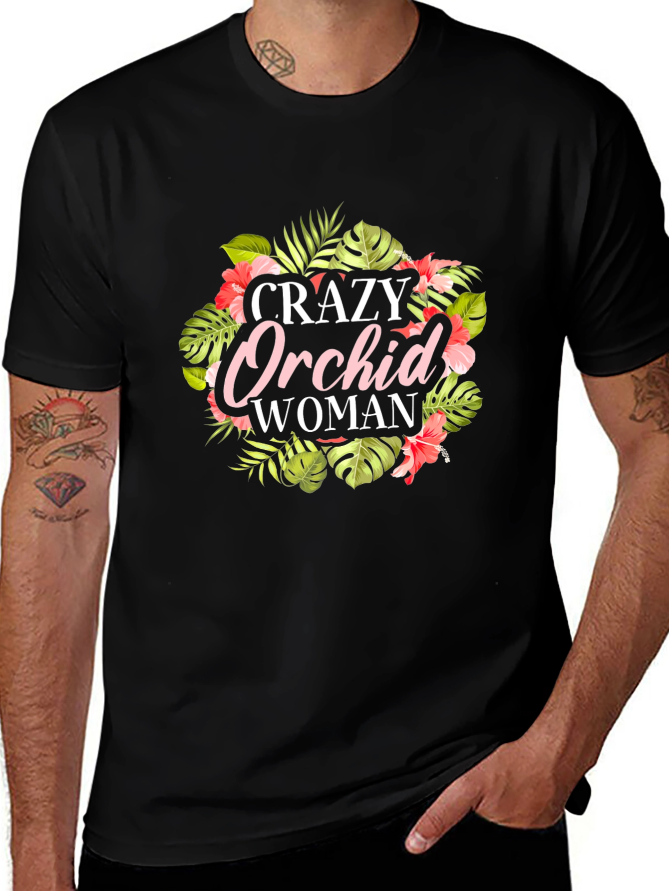 Crazy Orchid Woman Graphic Tee - Black Cotton T-Shirt