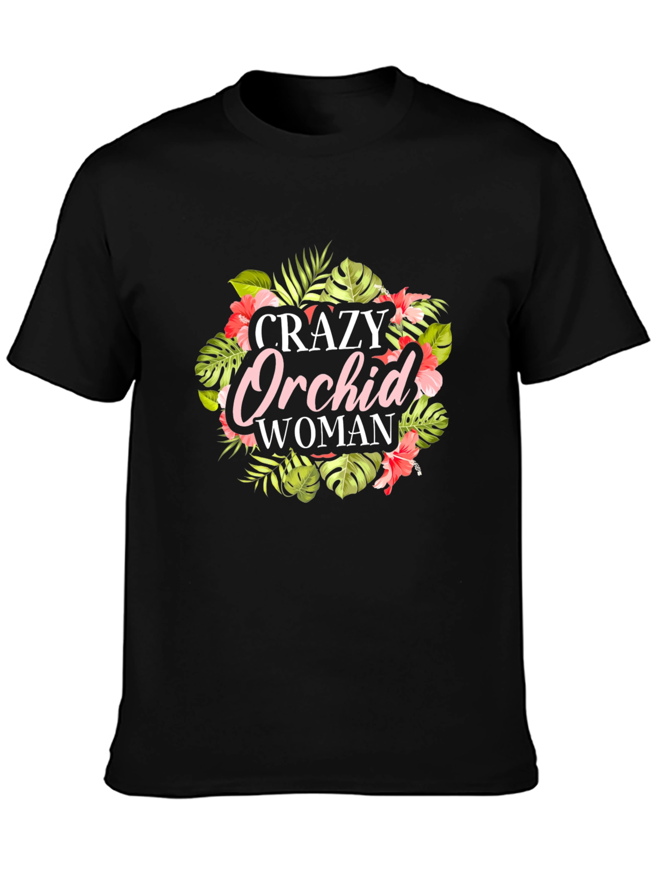 Crazy Orchid Woman Graphic Tee - Black Cotton T-Shirt