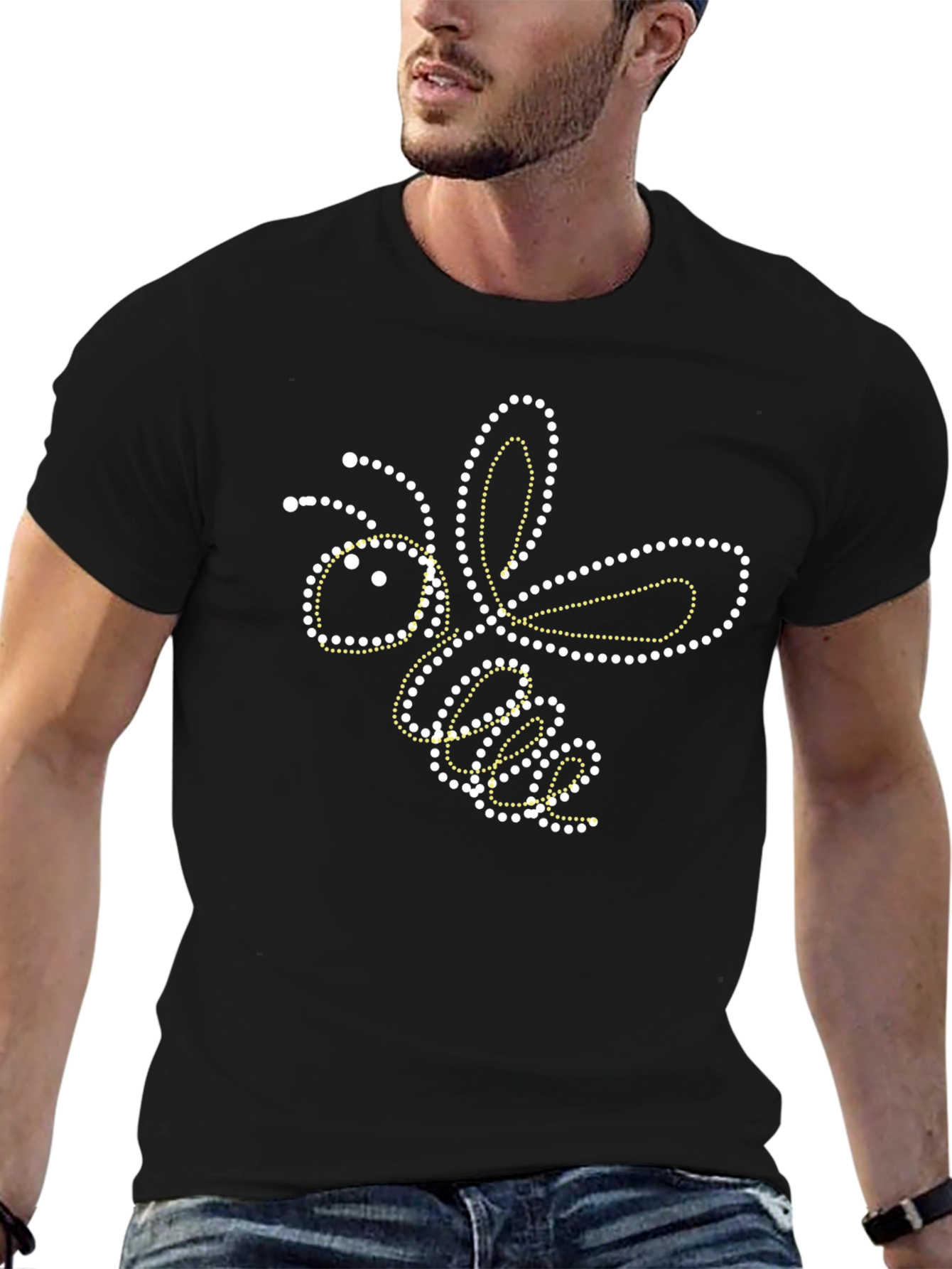 Bee Dotted Graphic T-Shirt - Black