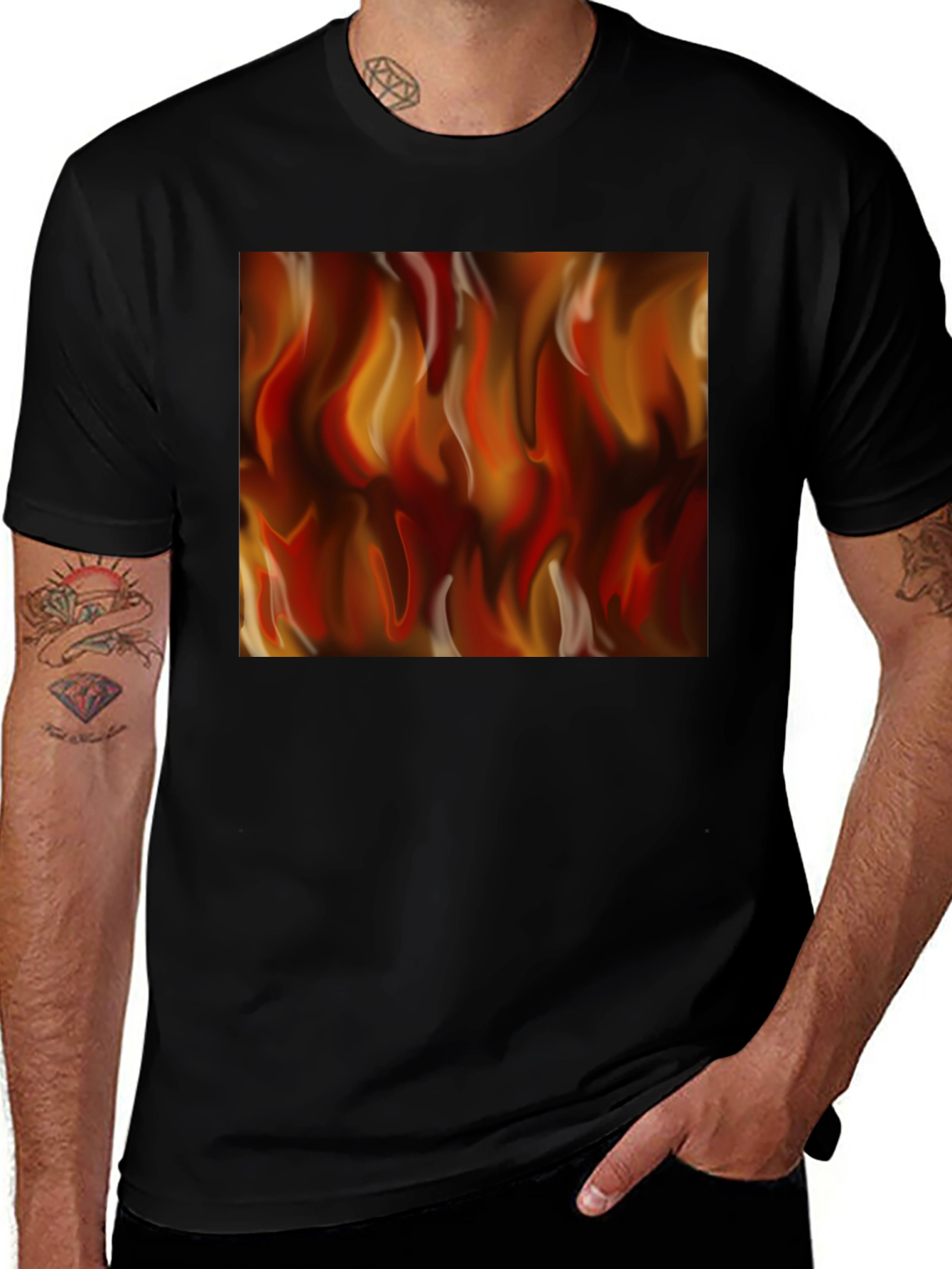 Fiery Flames Graphic Black T-Shirt
