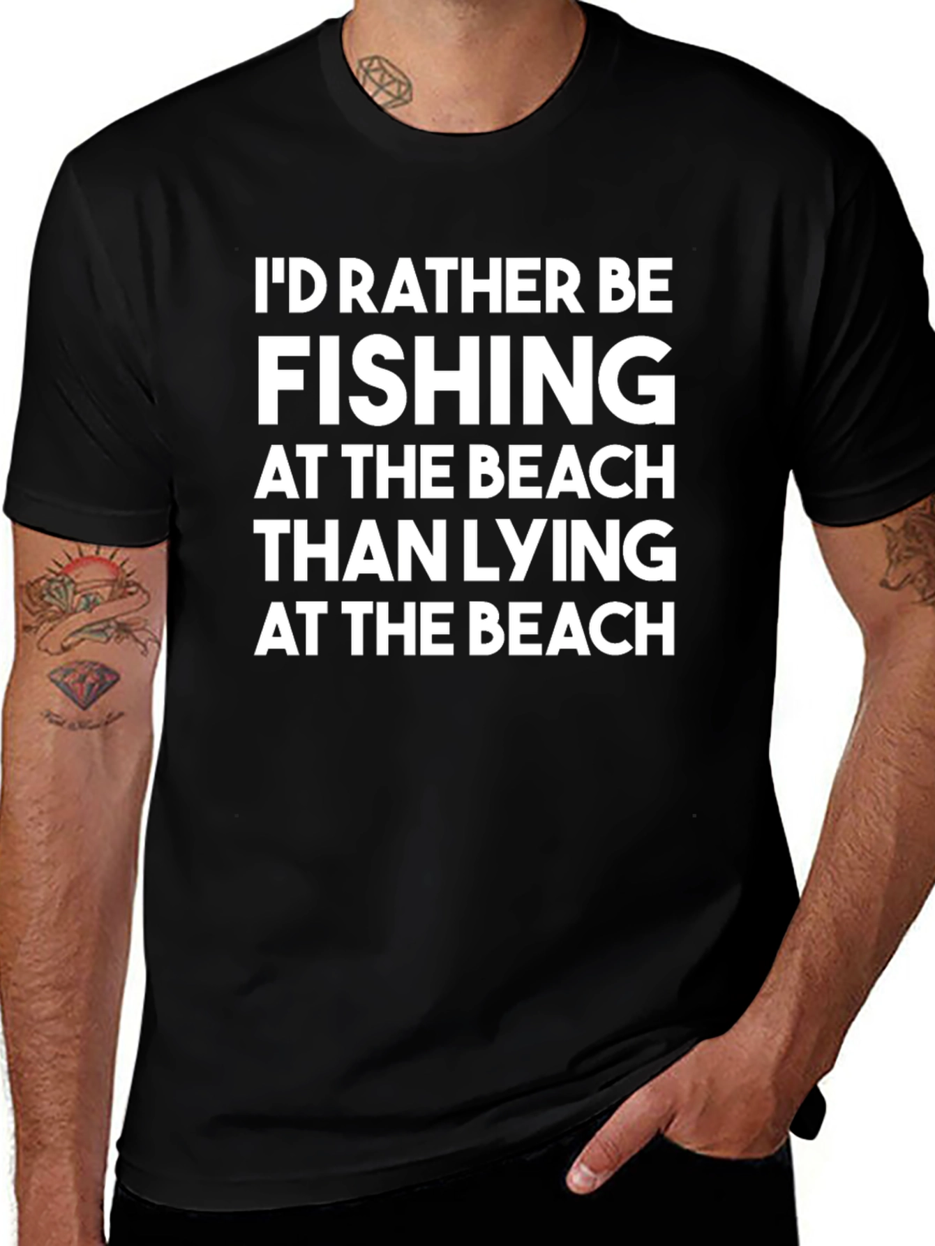 Fishing Over Beach T-Shirt - Mens Funny Graphic Tee
