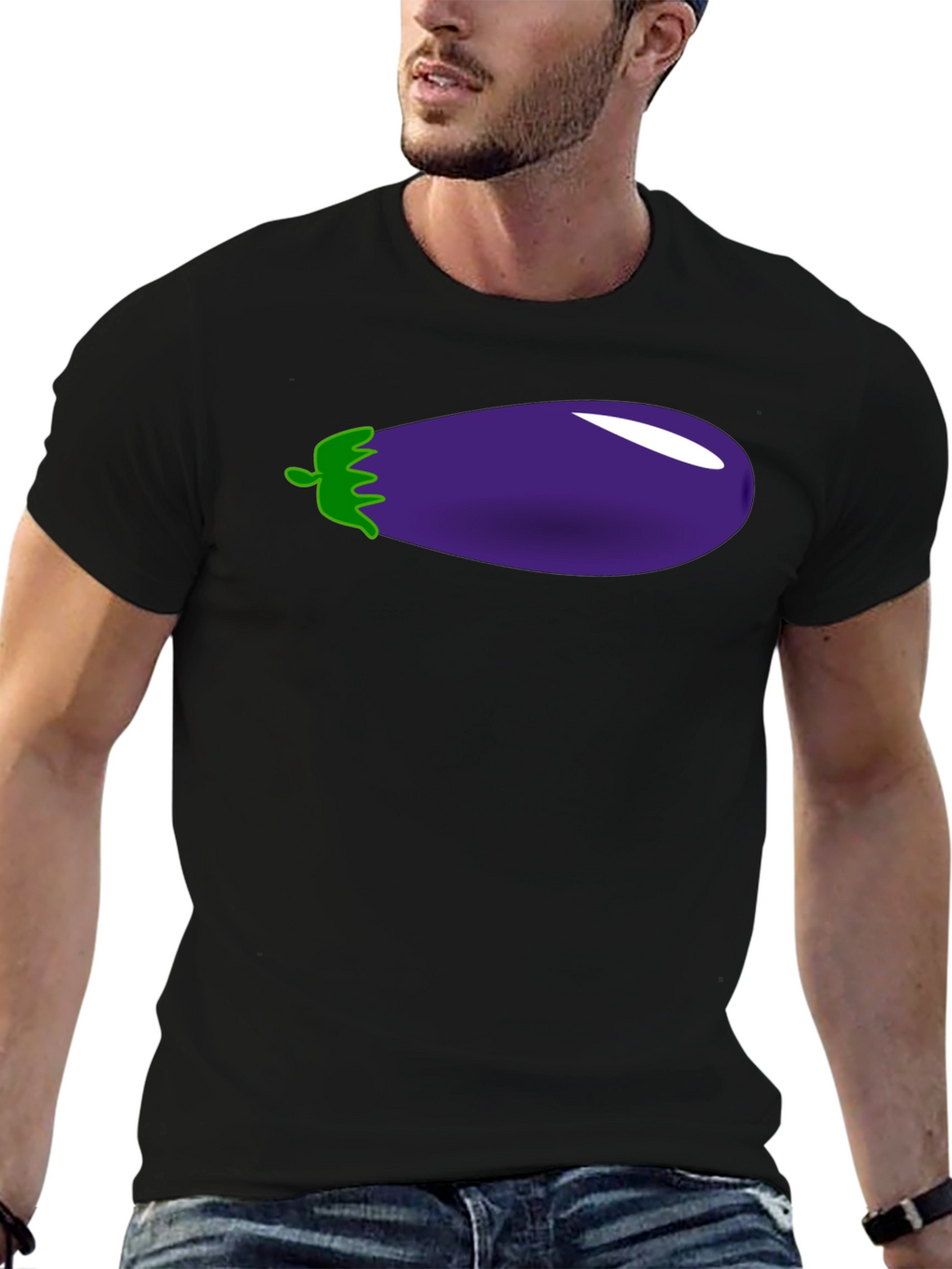 Eggplant Graphic Print Black T-Shirt