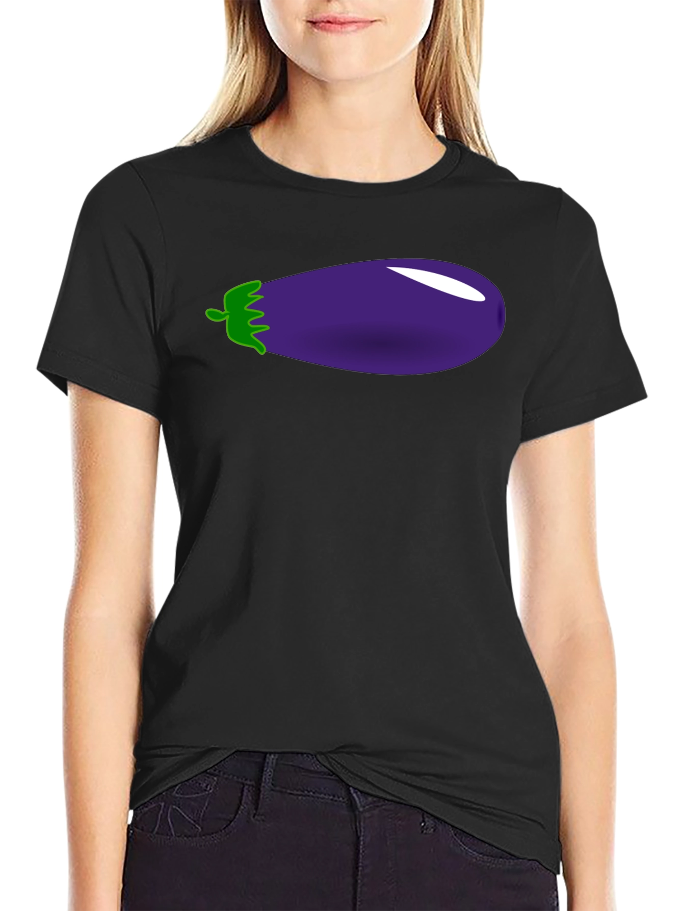 Eggplant Graphic Print Black T-Shirt
