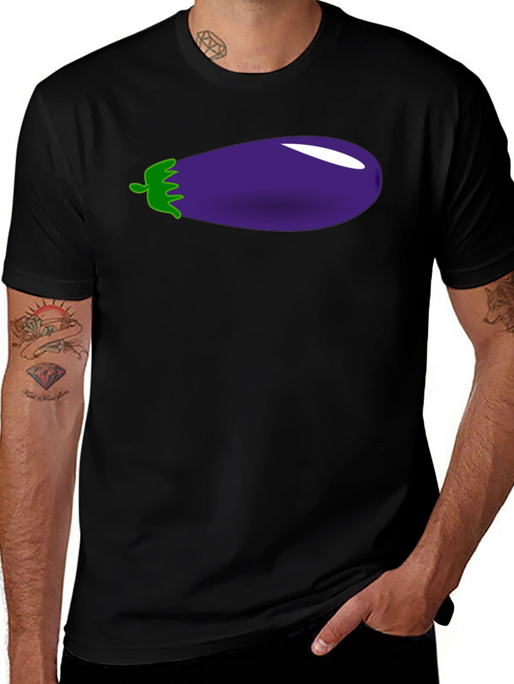 Eggplant Graphic Print Black T-Shirt