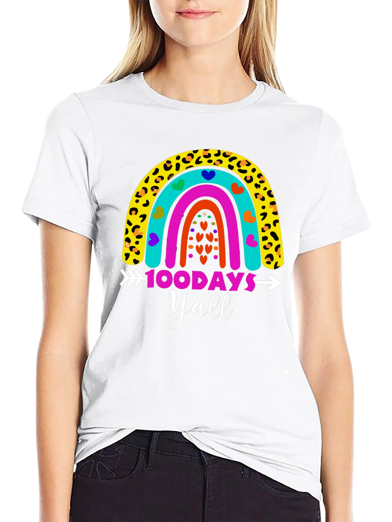100 Days Yall Rainbow Graphic Tee
