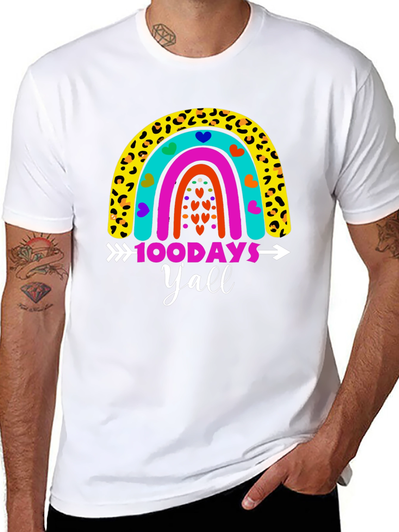 100 Days Yall Rainbow Graphic Tee