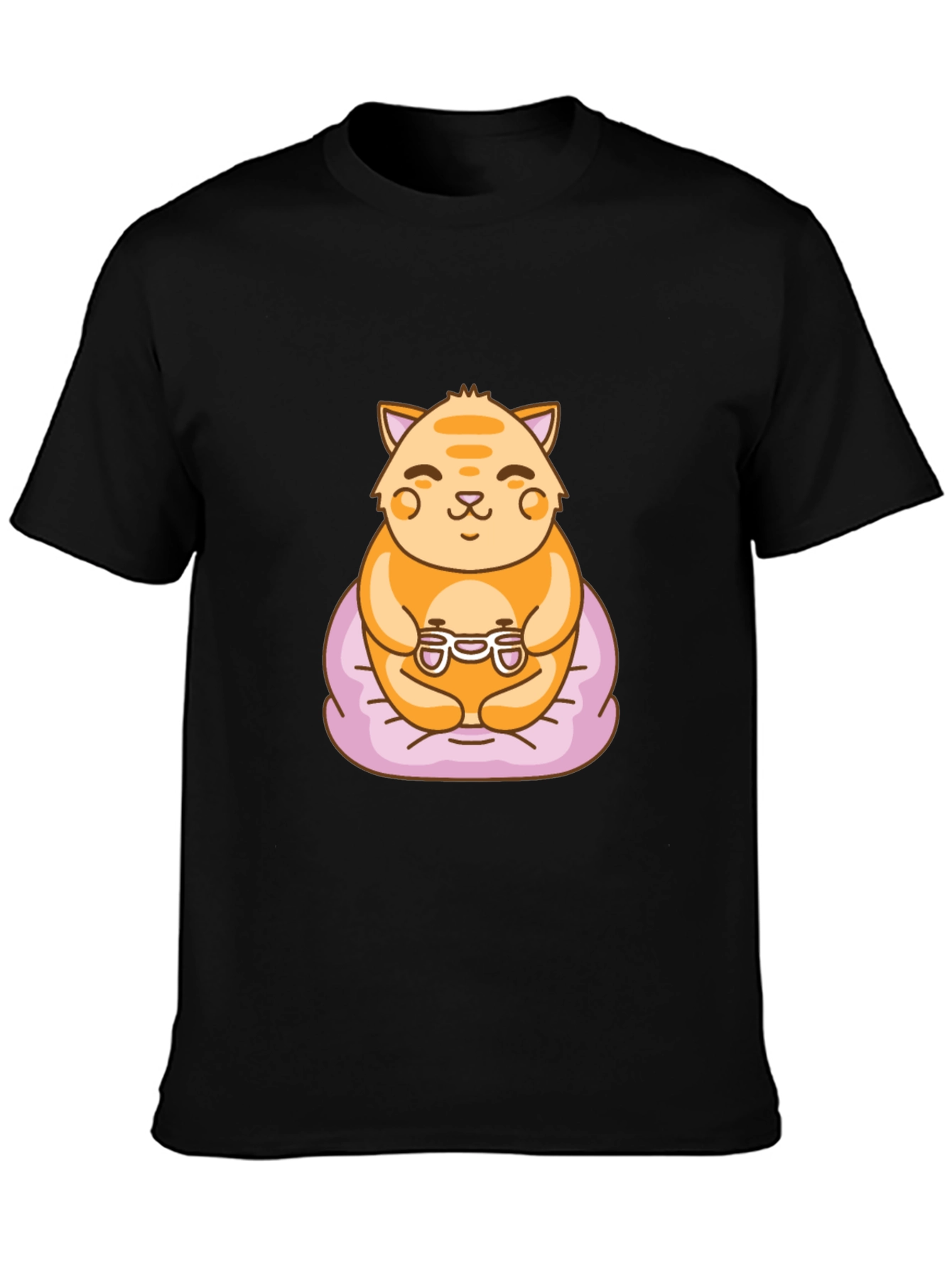 Gamer Cat Graphic Tee - Cute Cartoon T-Shirt