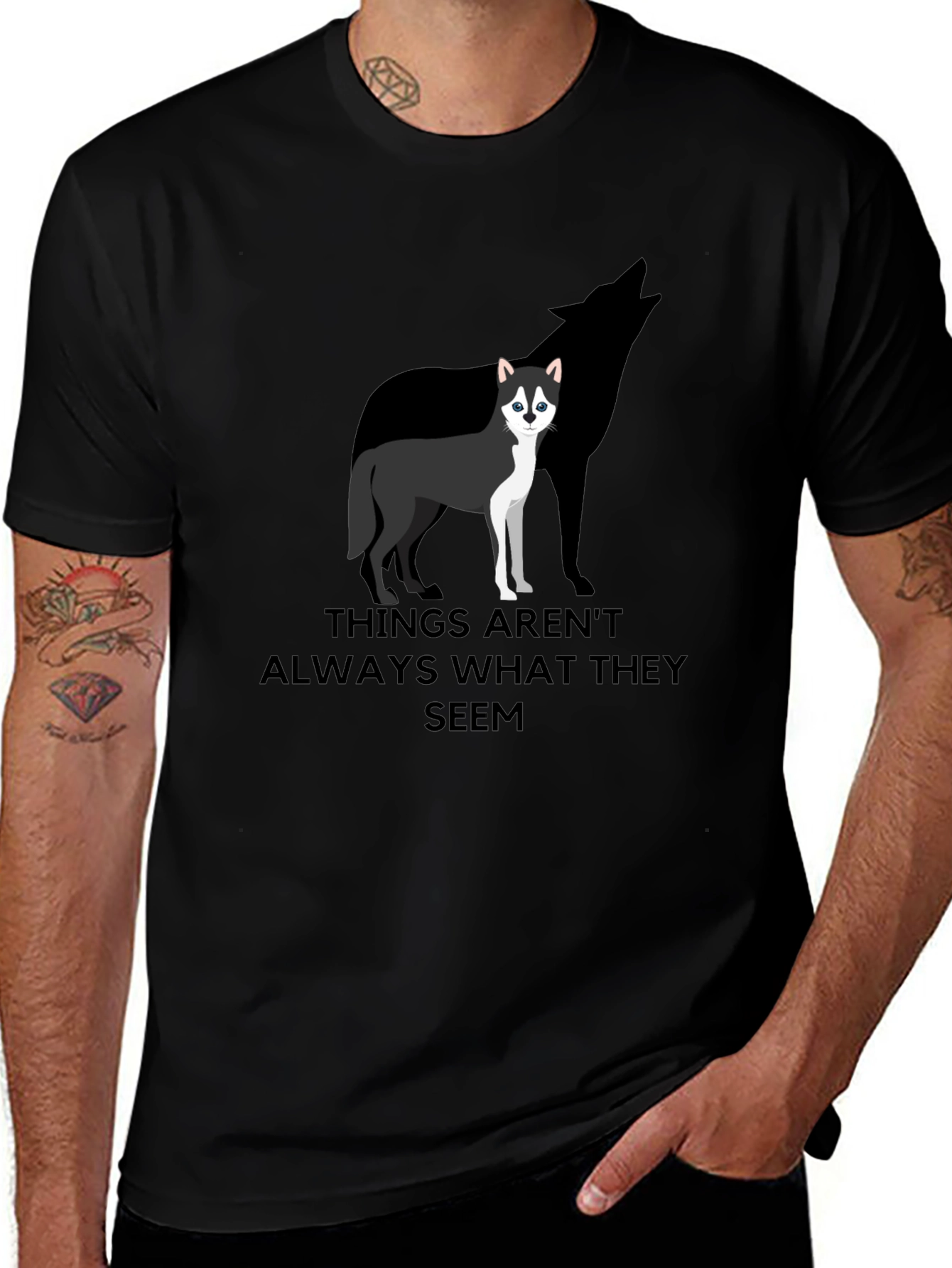 Husky Wolf Silhouette Graphic T-Shirt