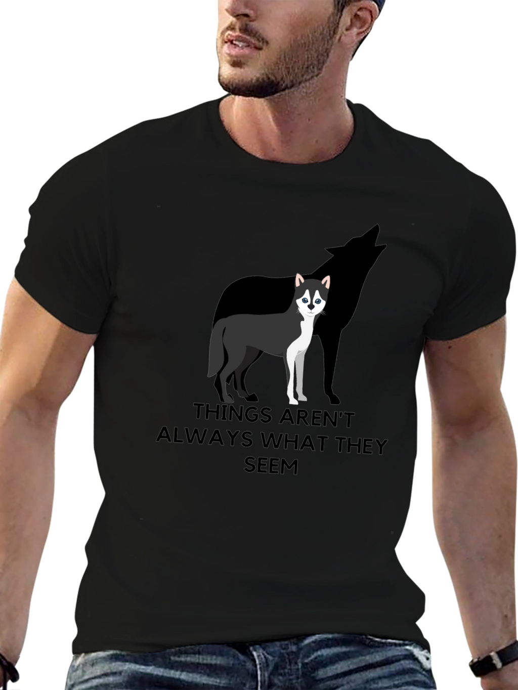 Husky Wolf Silhouette Graphic T-Shirt