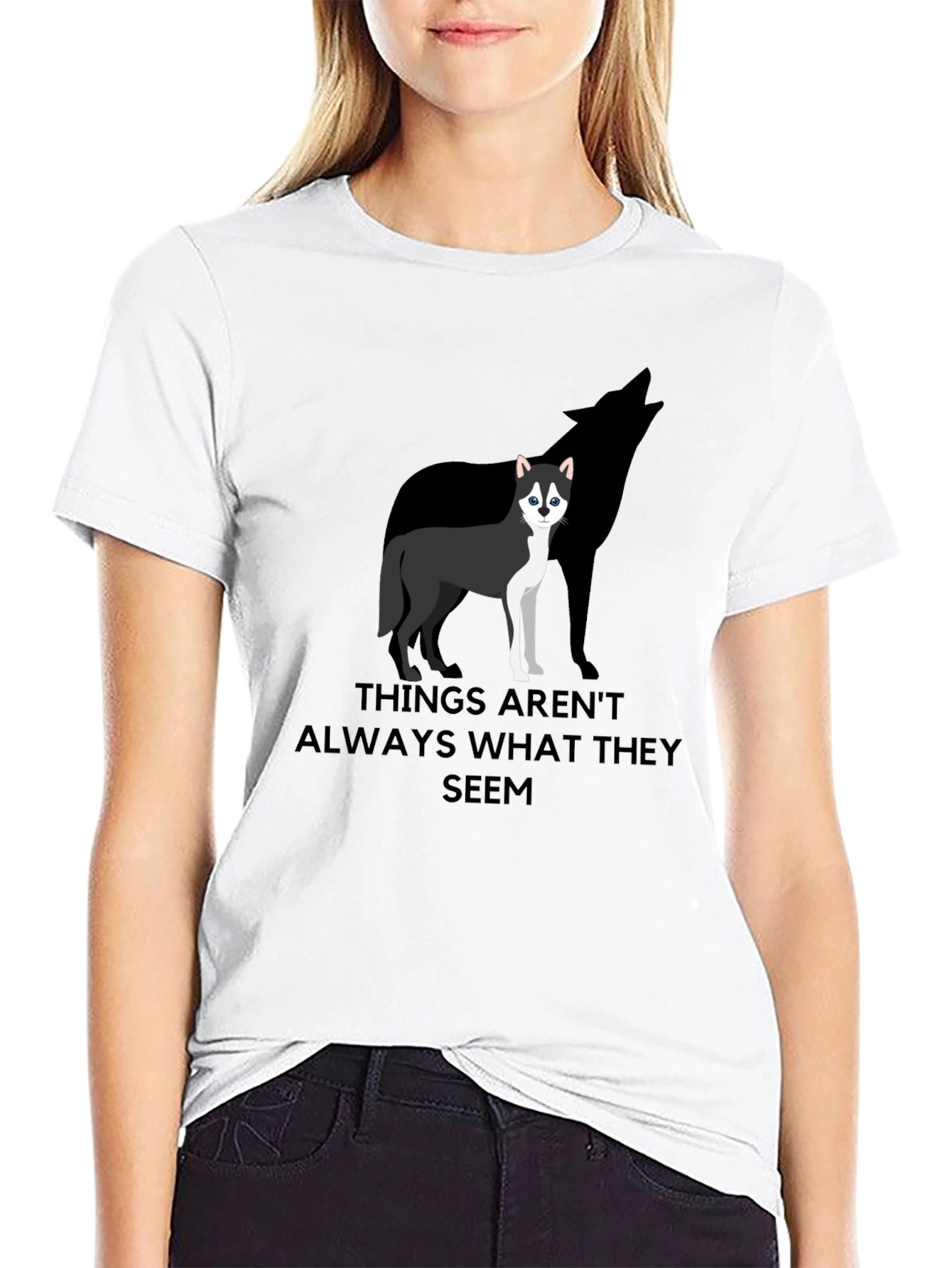Husky Wolf Silhouette Graphic T-Shirt