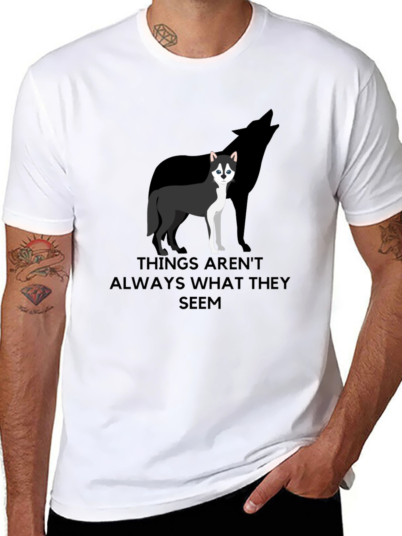 Husky Wolf Silhouette Graphic T-Shirt