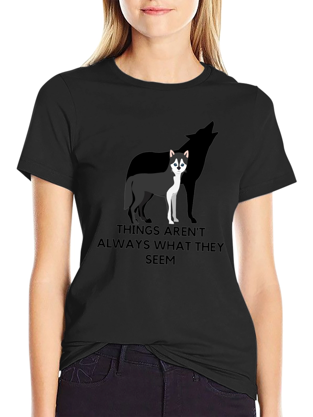 Husky Wolf Silhouette Graphic T-Shirt