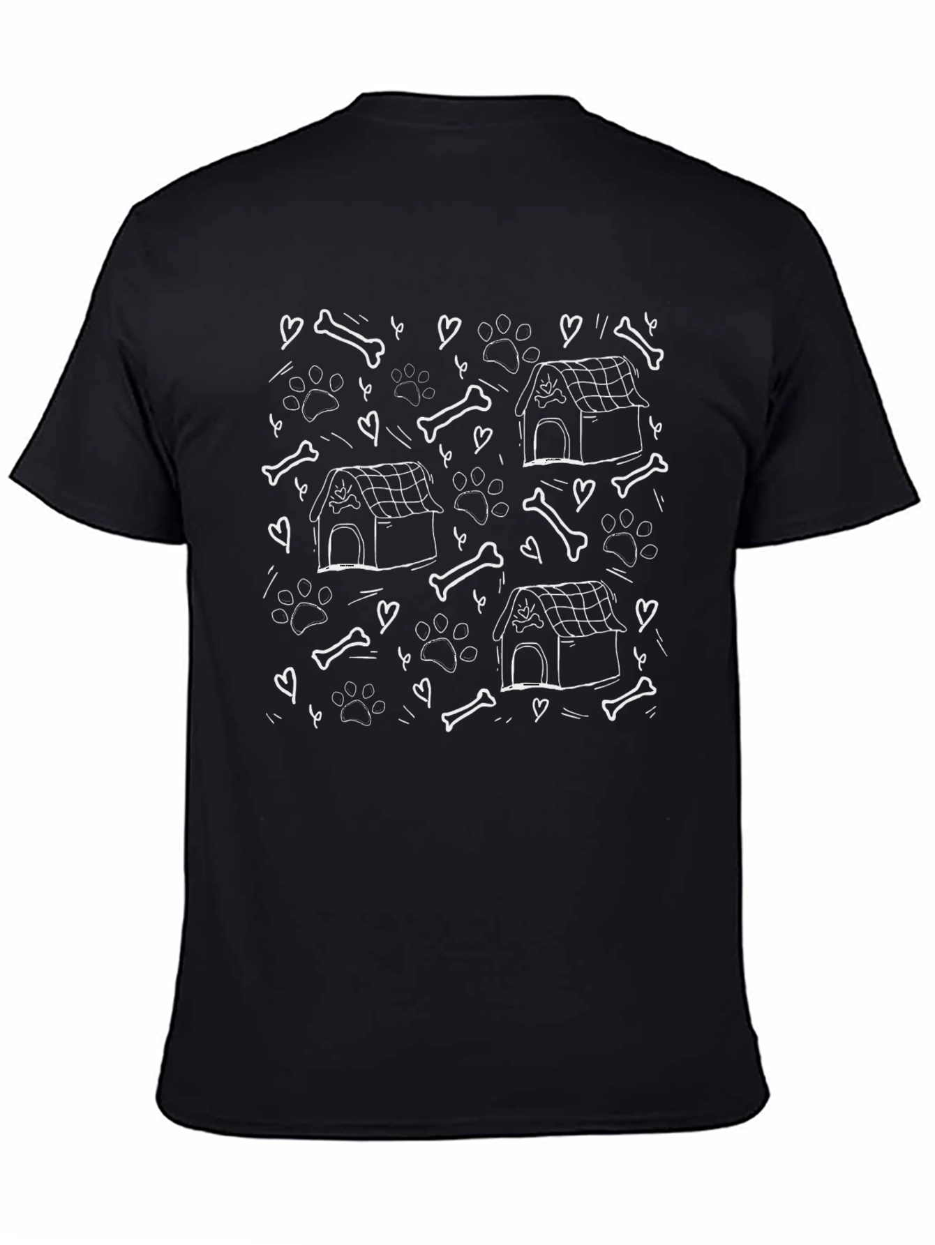 Dog Lovers Graphic Tee - Bones Paw Prints and Doghouses