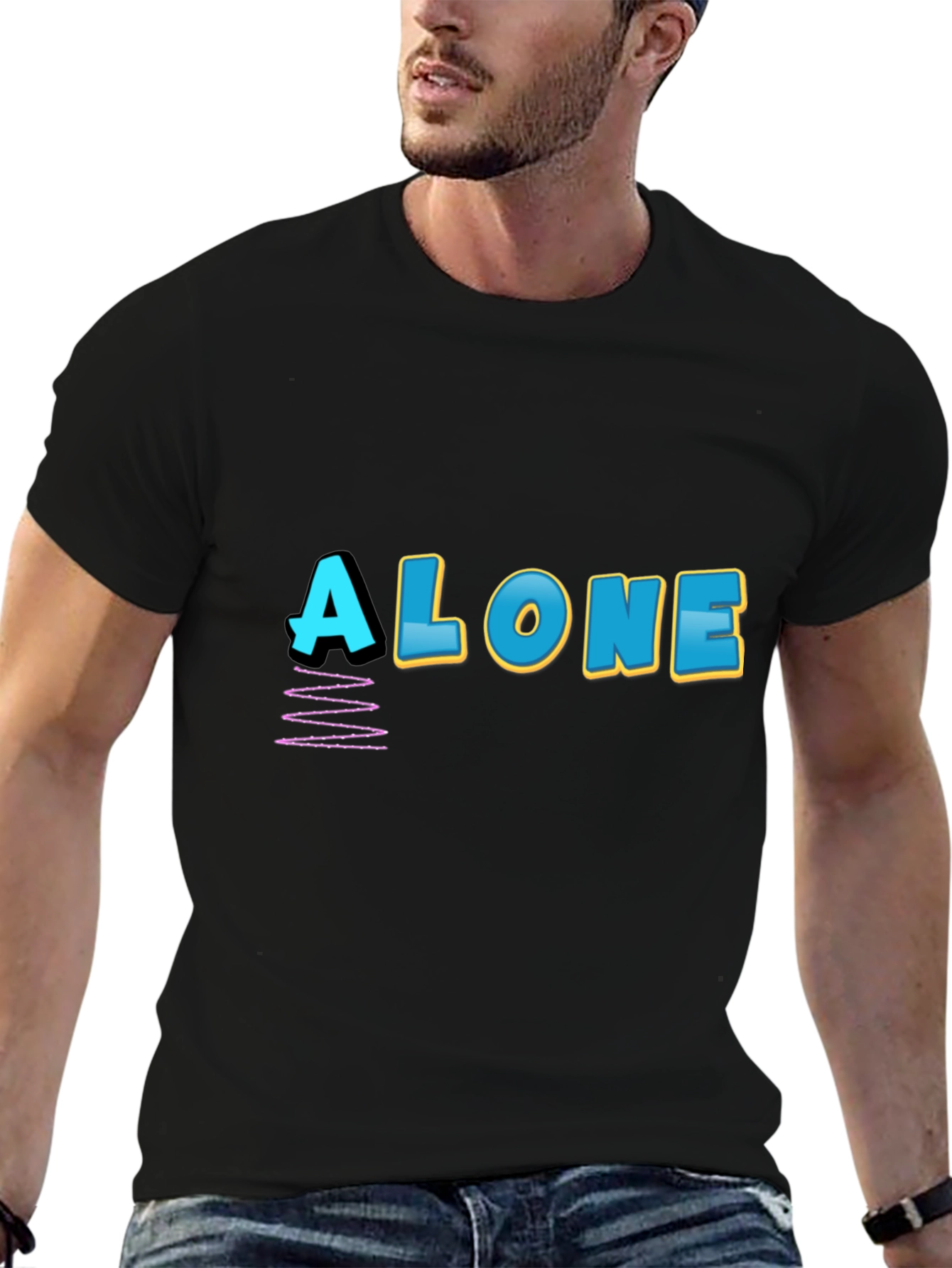 Alone Graphic Print Black T-Shirt