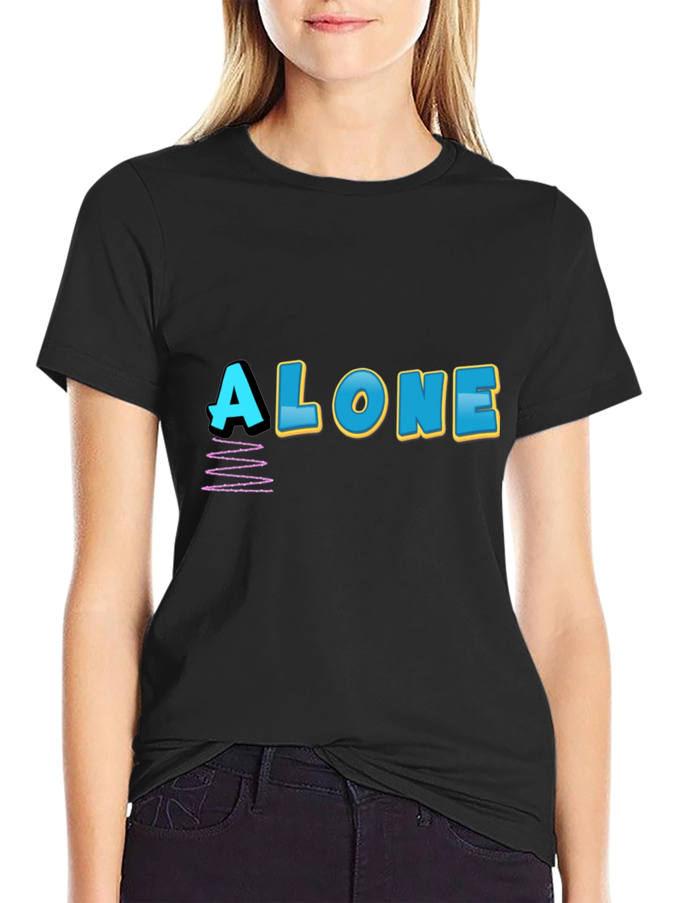 Alone Graphic Print Black T-Shirt