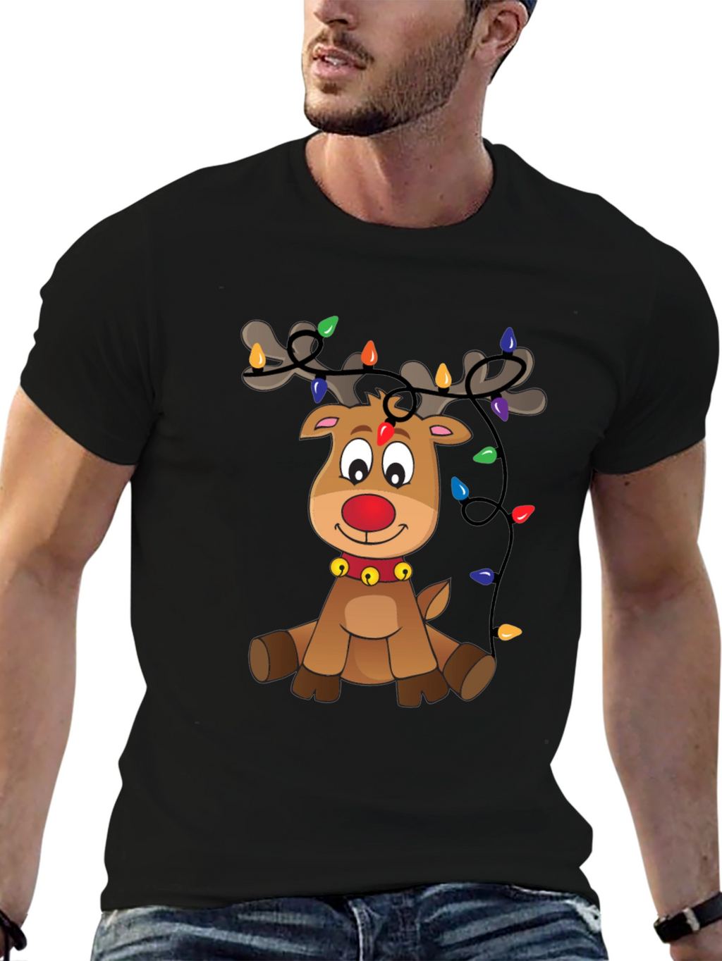 Festive Reindeer Graphic Tee - Holiday Cheer