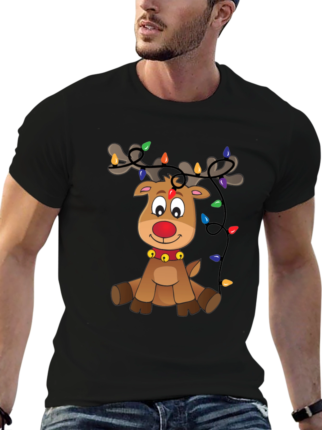 Festive Reindeer Graphic Tee - Holiday Cheer