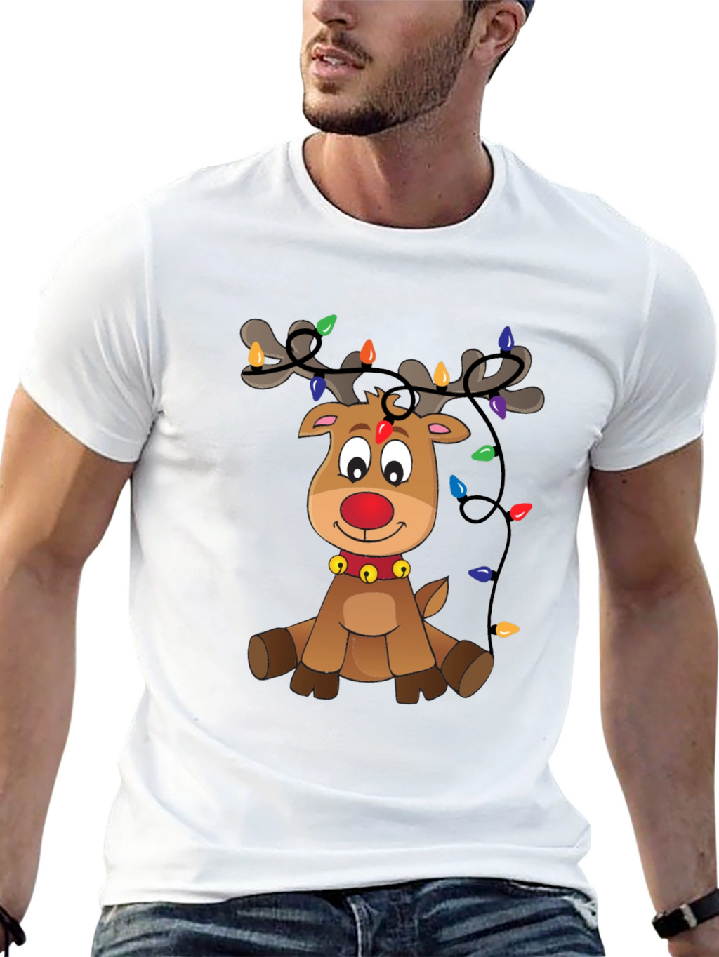 Festive Reindeer Graphic Tee - Holiday Cheer