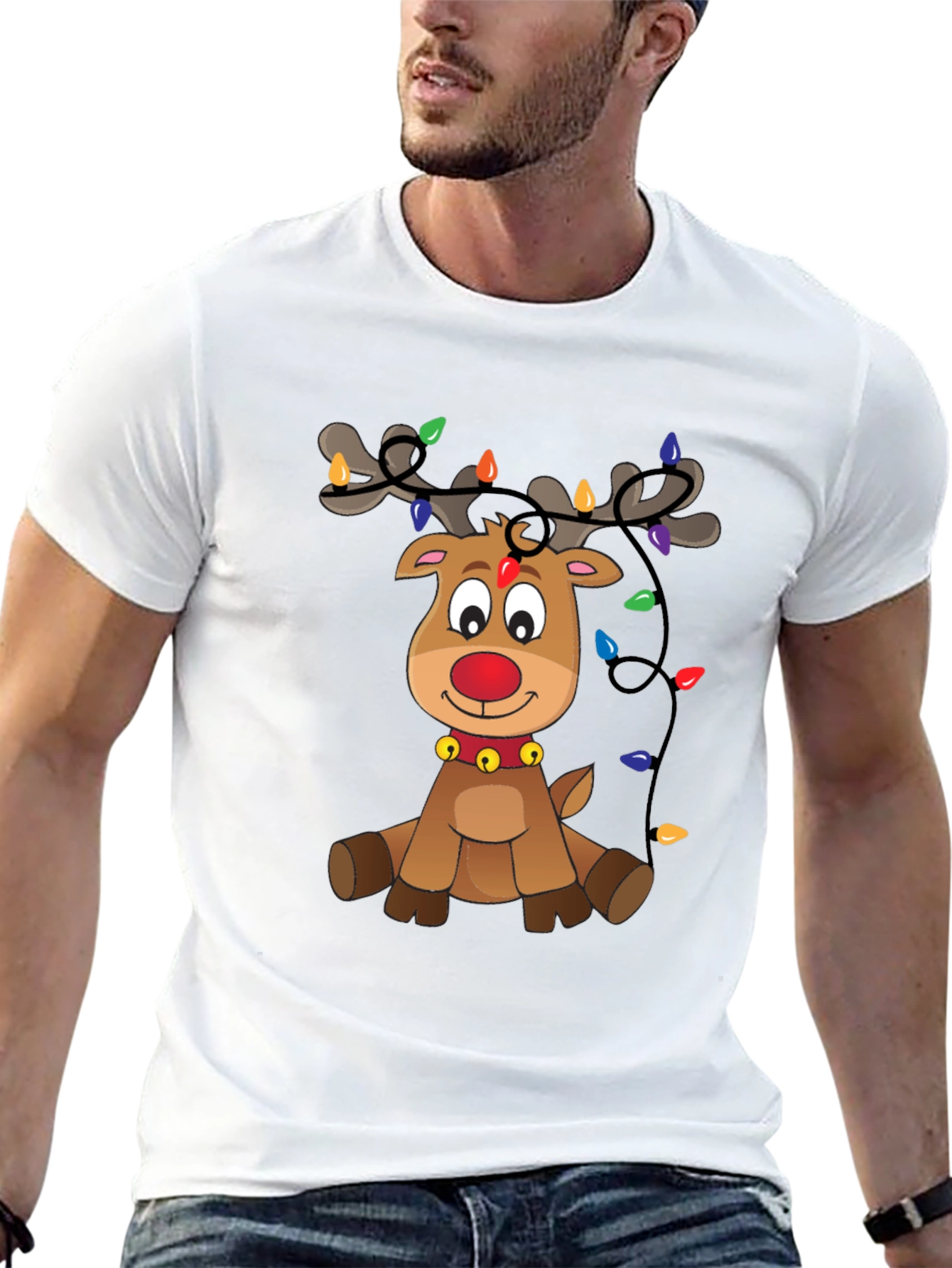 Festive Reindeer Graphic Tee - Holiday Cheer