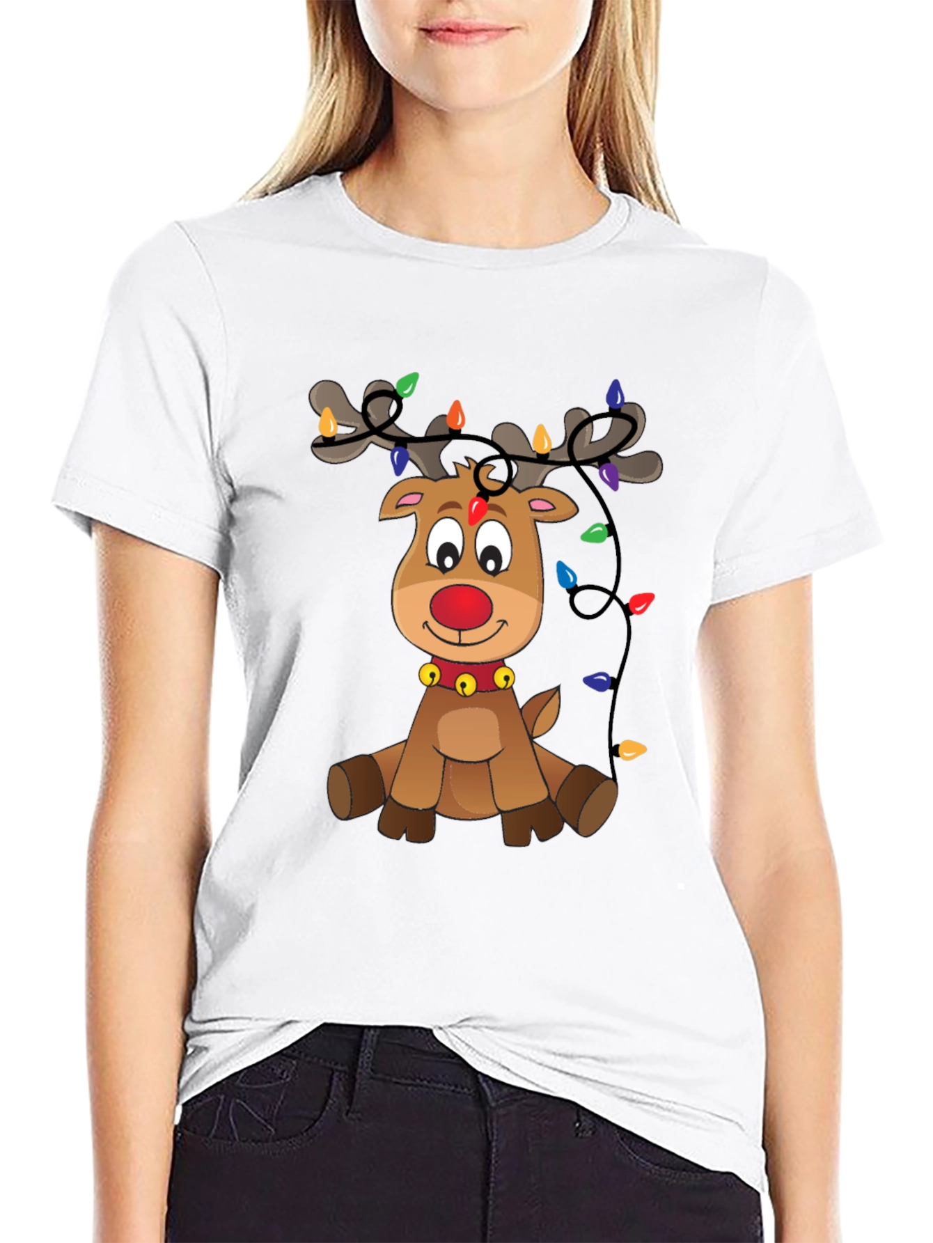 Festive Reindeer Graphic Tee - Holiday Cheer