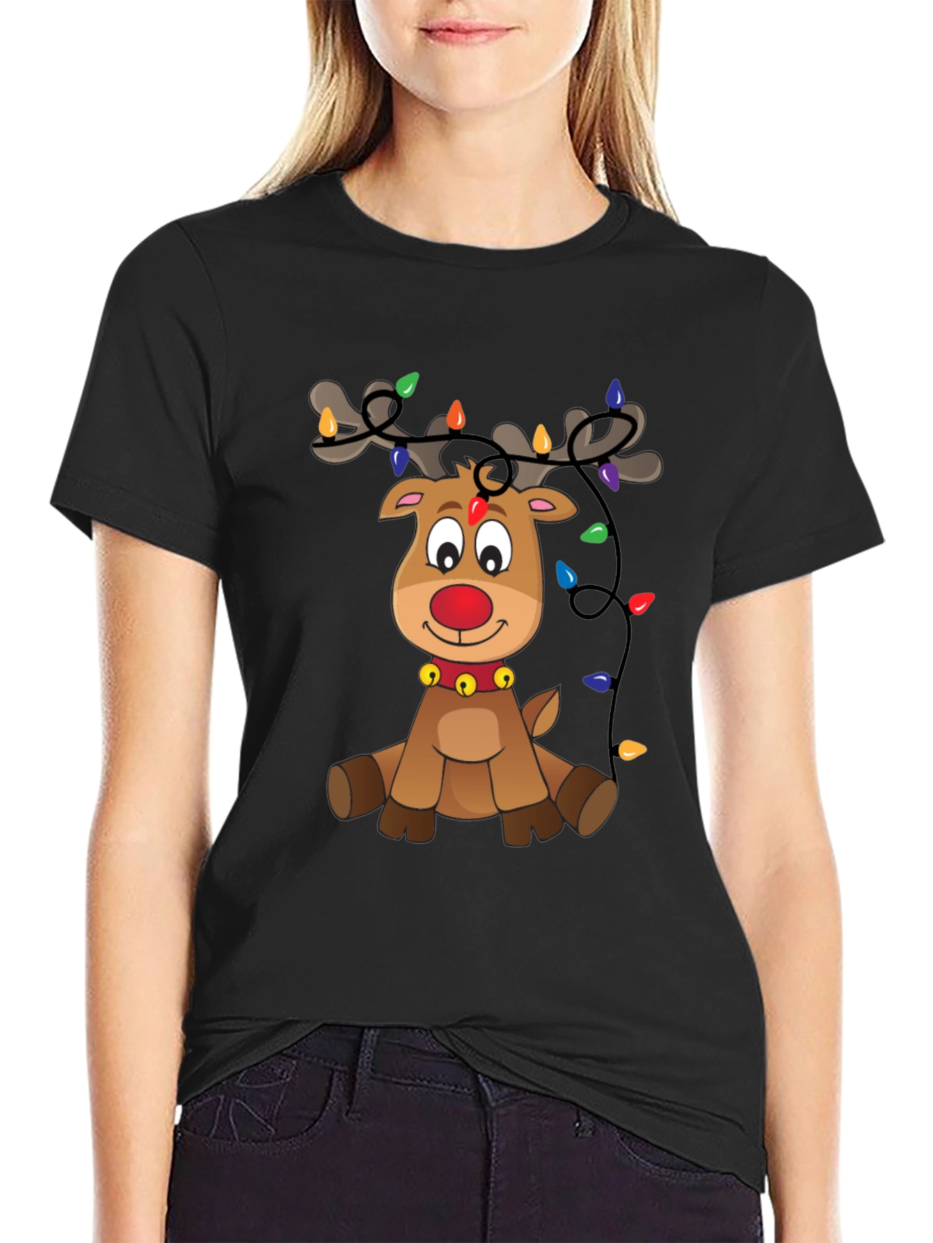 Festive Reindeer Graphic Tee - Holiday Cheer