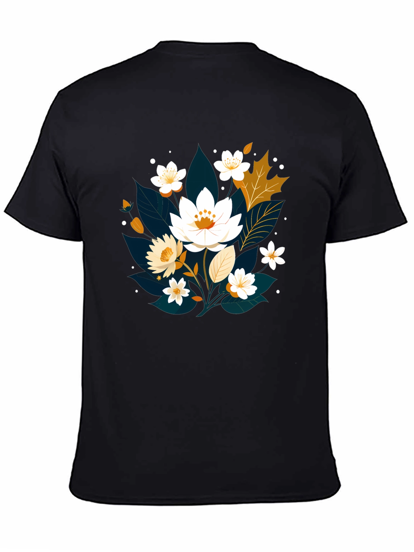 Floral Print Black T-Shirt - Nature Inspired Design