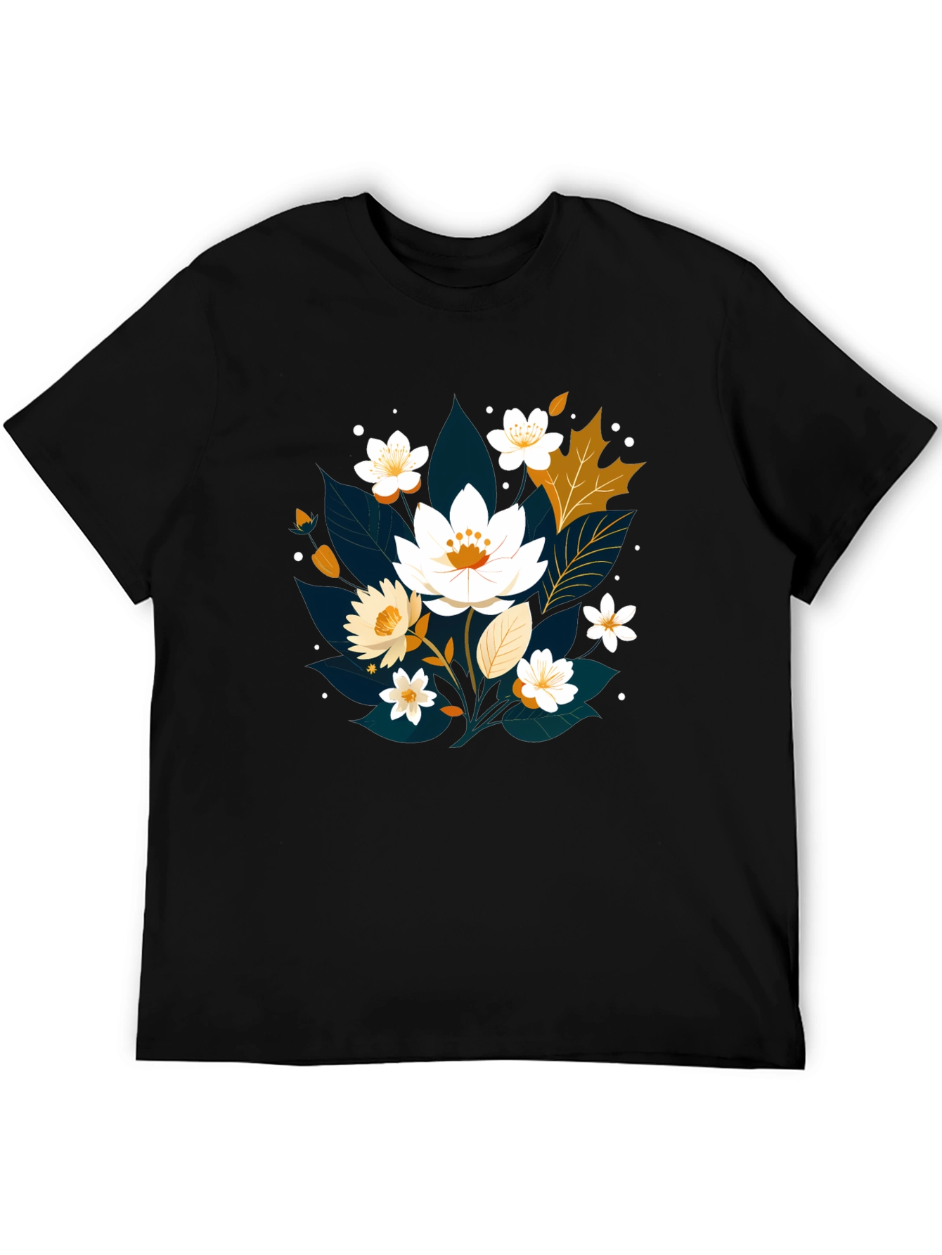 Floral Print Black T-Shirt - Nature Inspired Design