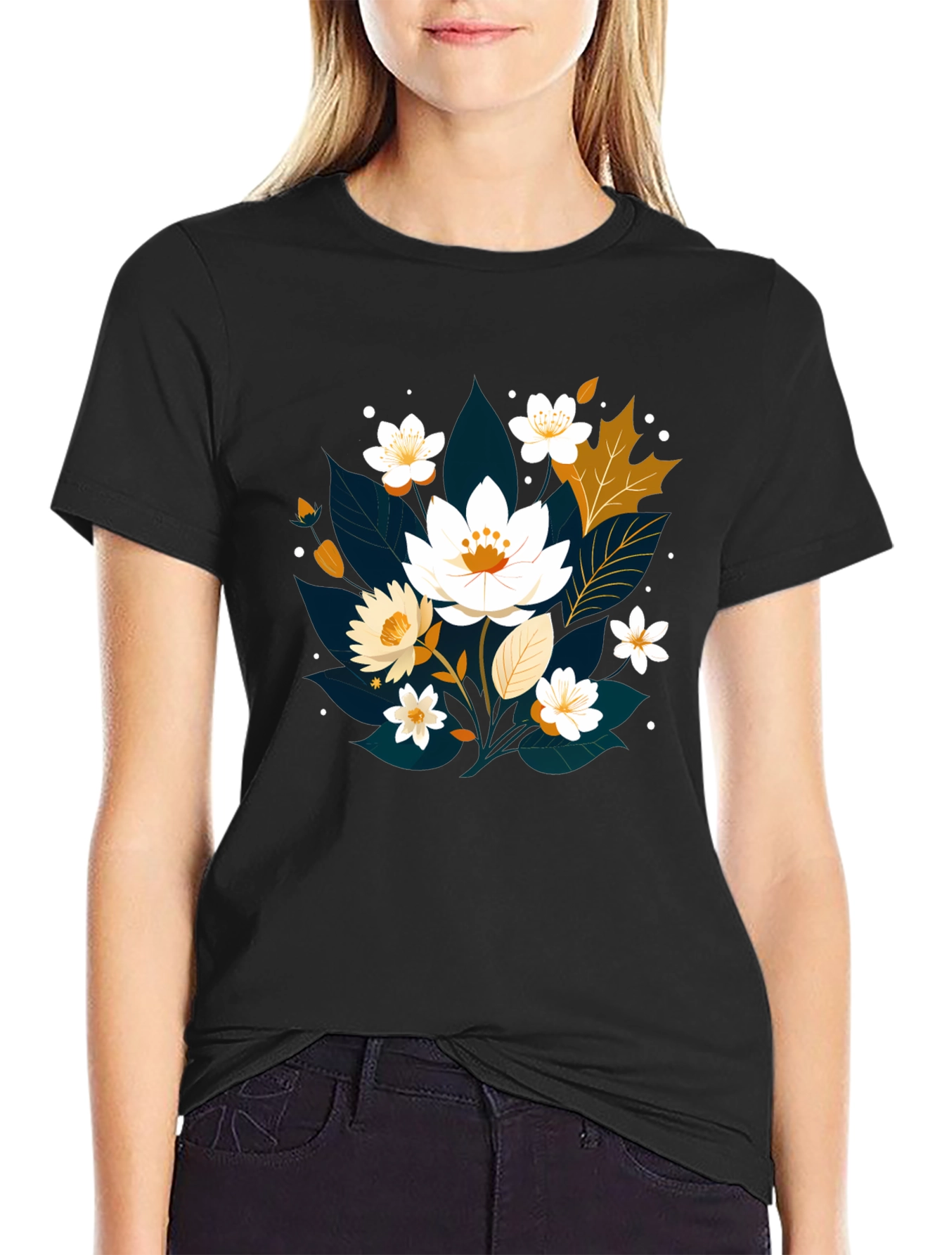 Floral Print Black T-Shirt - Nature Inspired Design