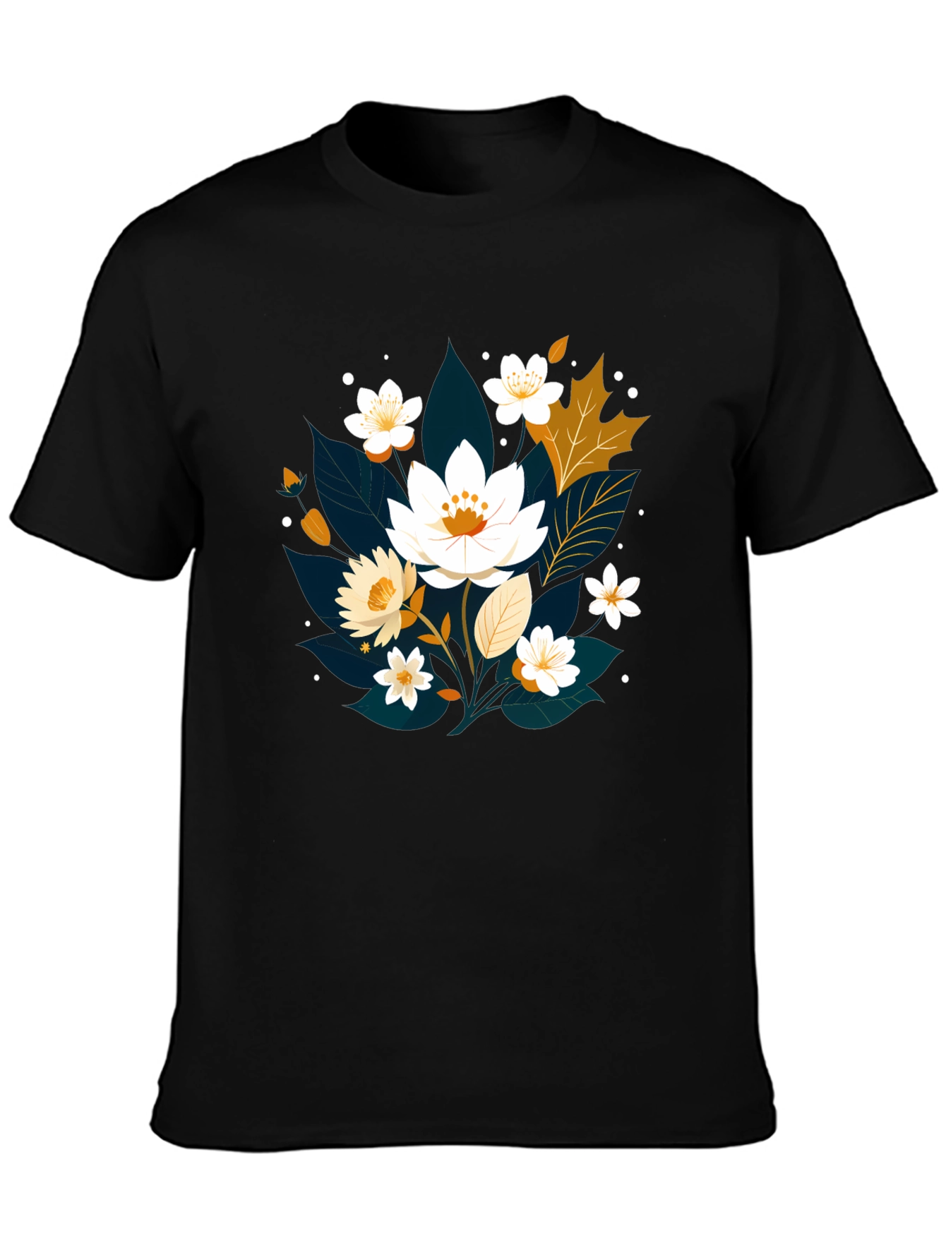 Floral Print Black T-Shirt - Nature Inspired Design
