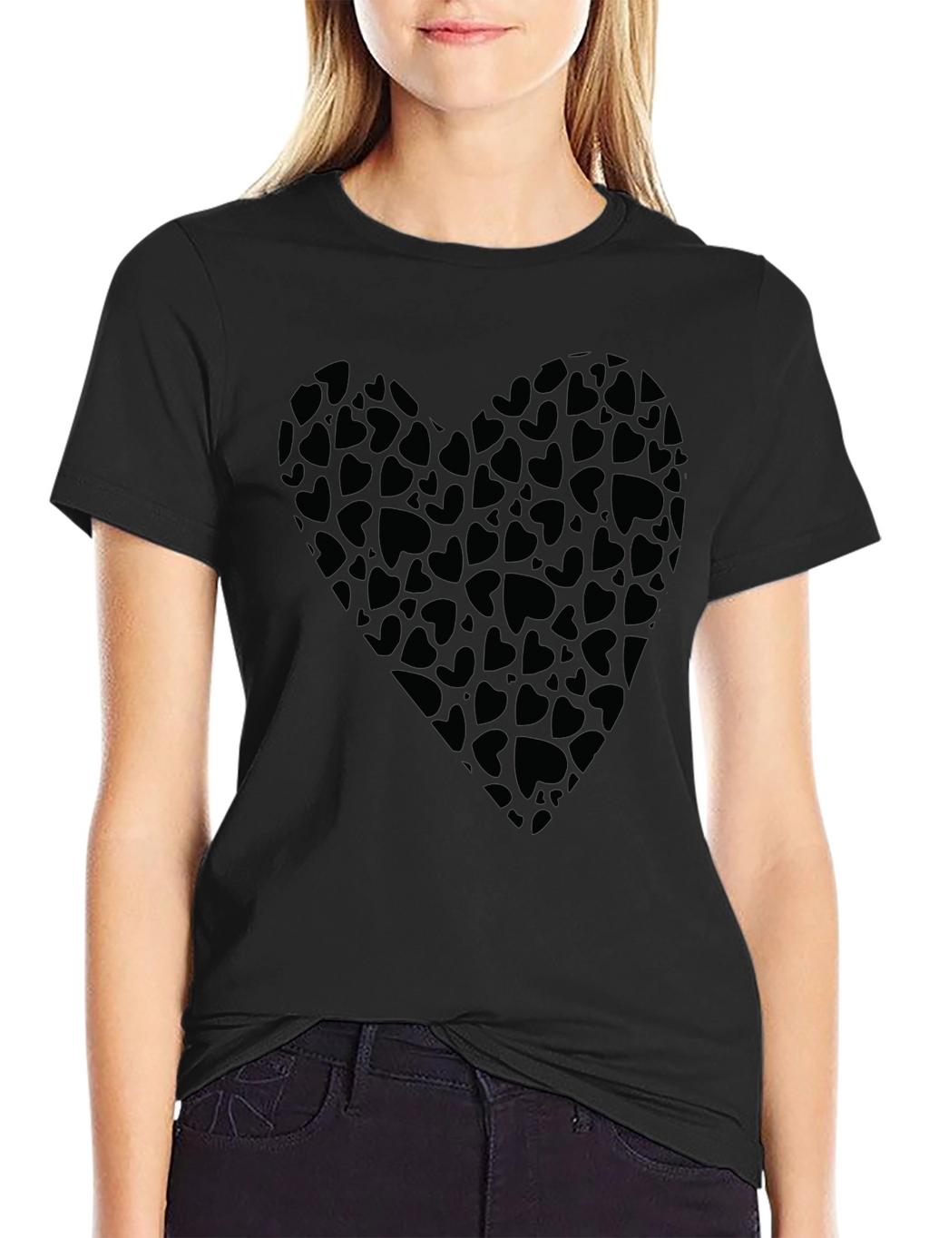 Heart Print Black T-Shirt for Men