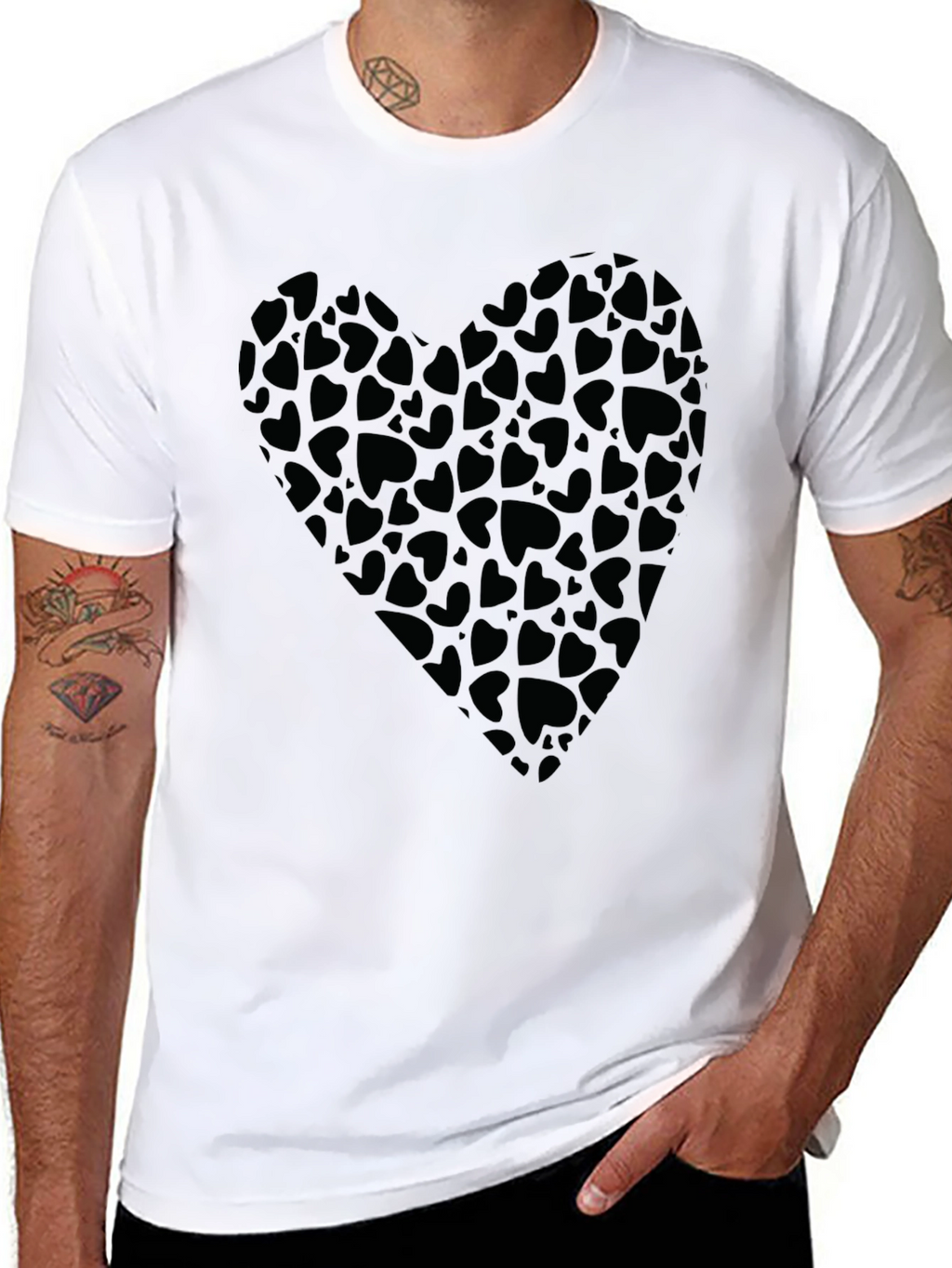 Heart Print Black T-Shirt for Men