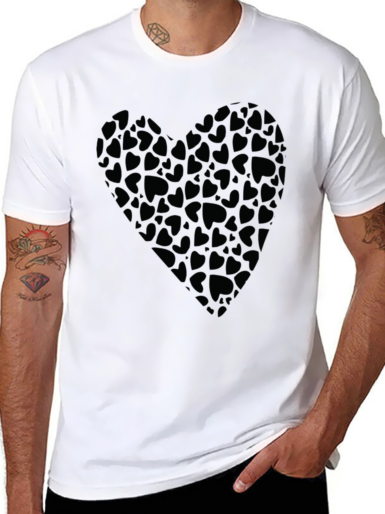 Heart Print Black T-Shirt for Men