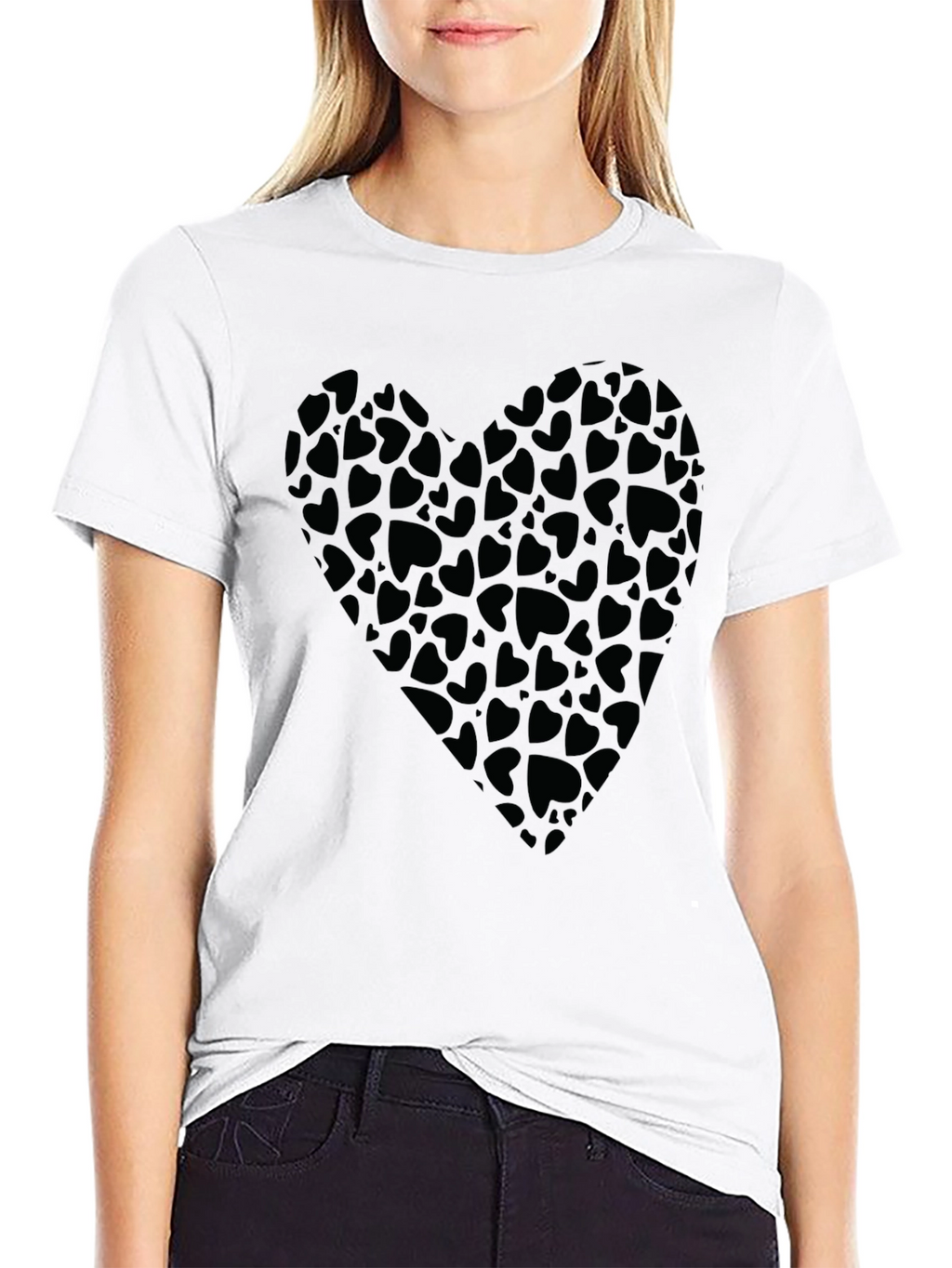 Heart Print Black T-Shirt for Men