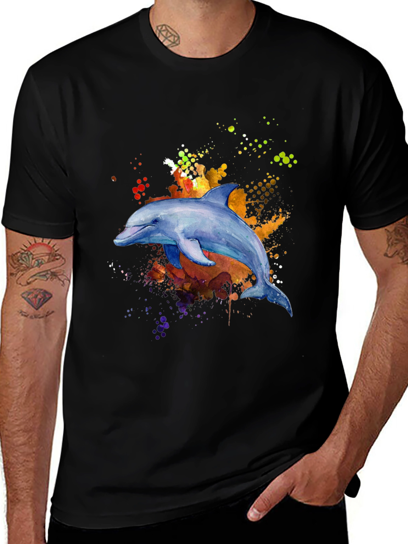 Dolphin Watercolor Graphic Tee - Stylish Mens T-Shirt