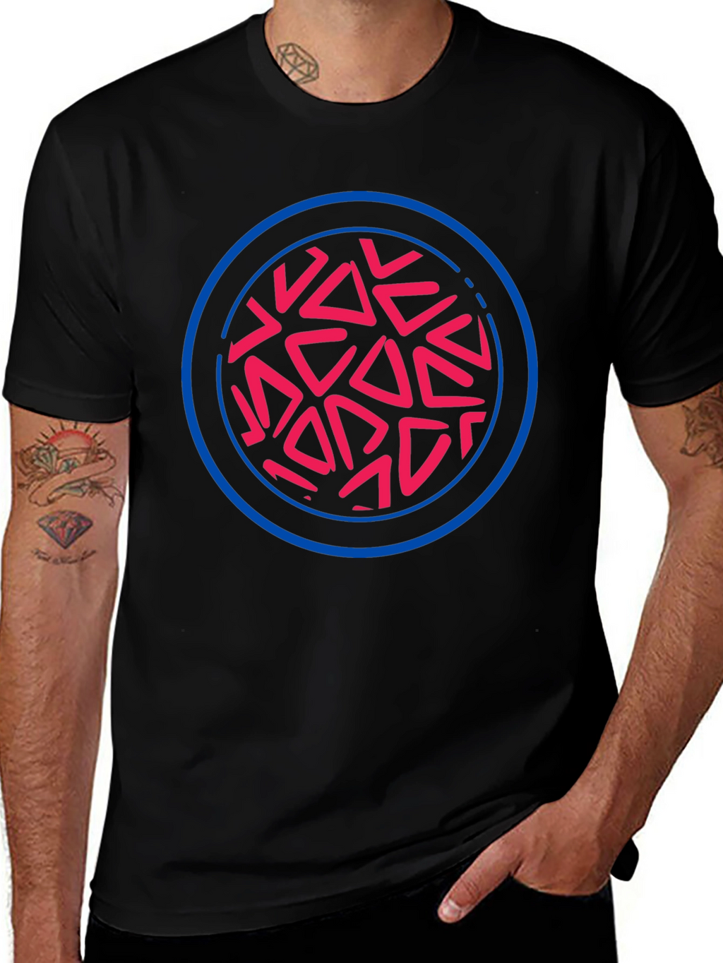 Abstract Circle Graphic Tee - Black